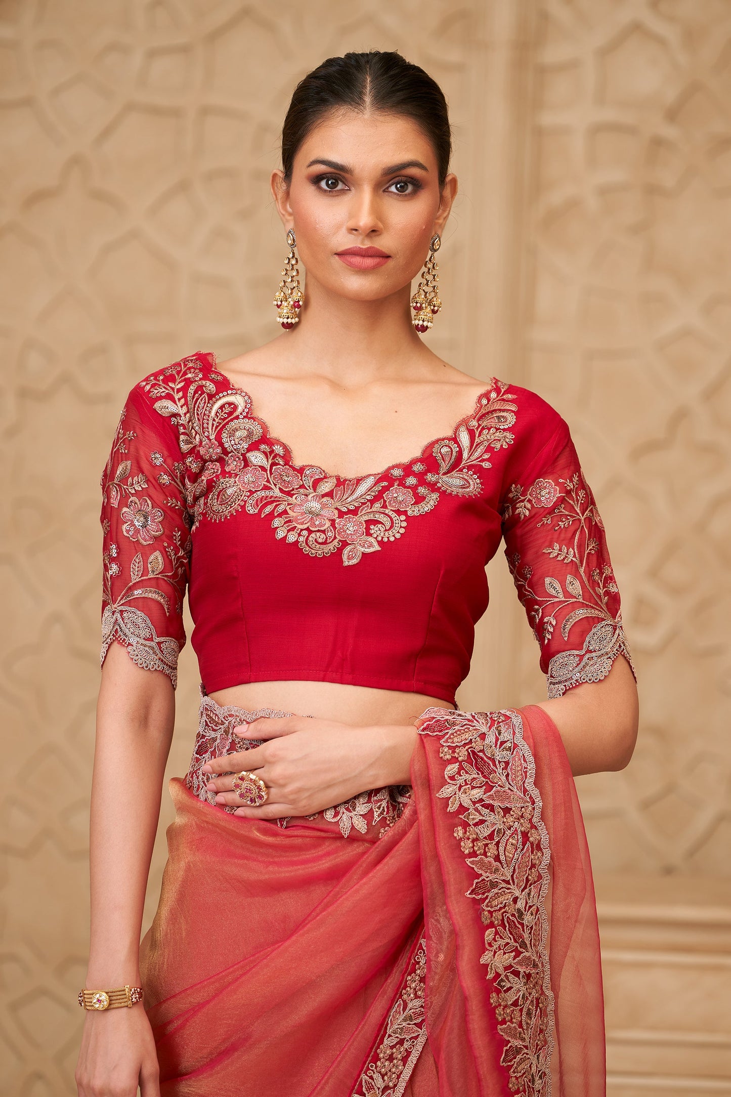 Rose Gold Red Embroidered Georgette Silk Saree-SAR10597_5_SareeButa.com
