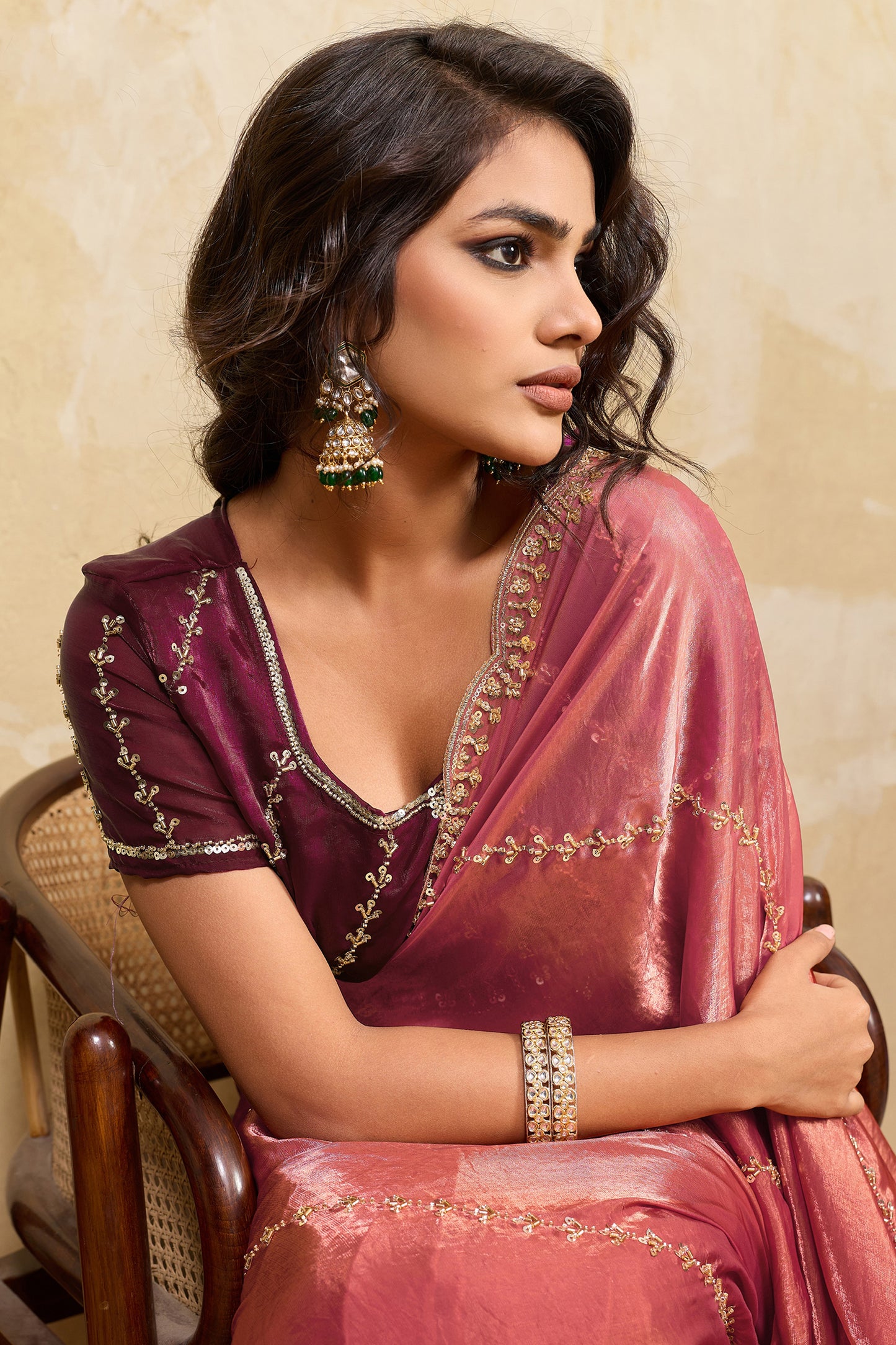 Rose Pink Embroidered Metallic Satin Saree-SAR12529_2_SareeButa.com