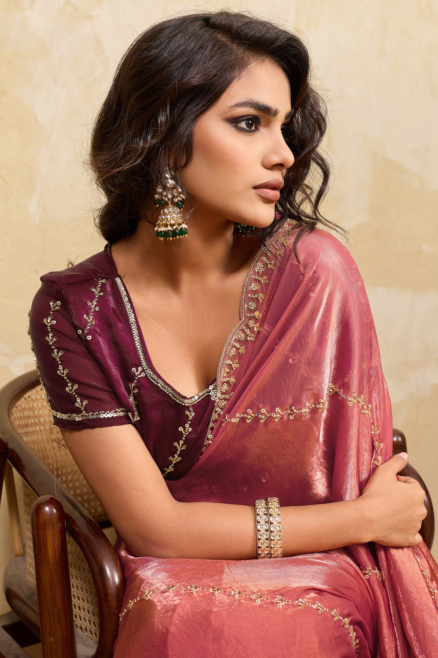 Rose Pink Embroidered Metallic Satin Saree-SAR12529_2_SareeButa.com