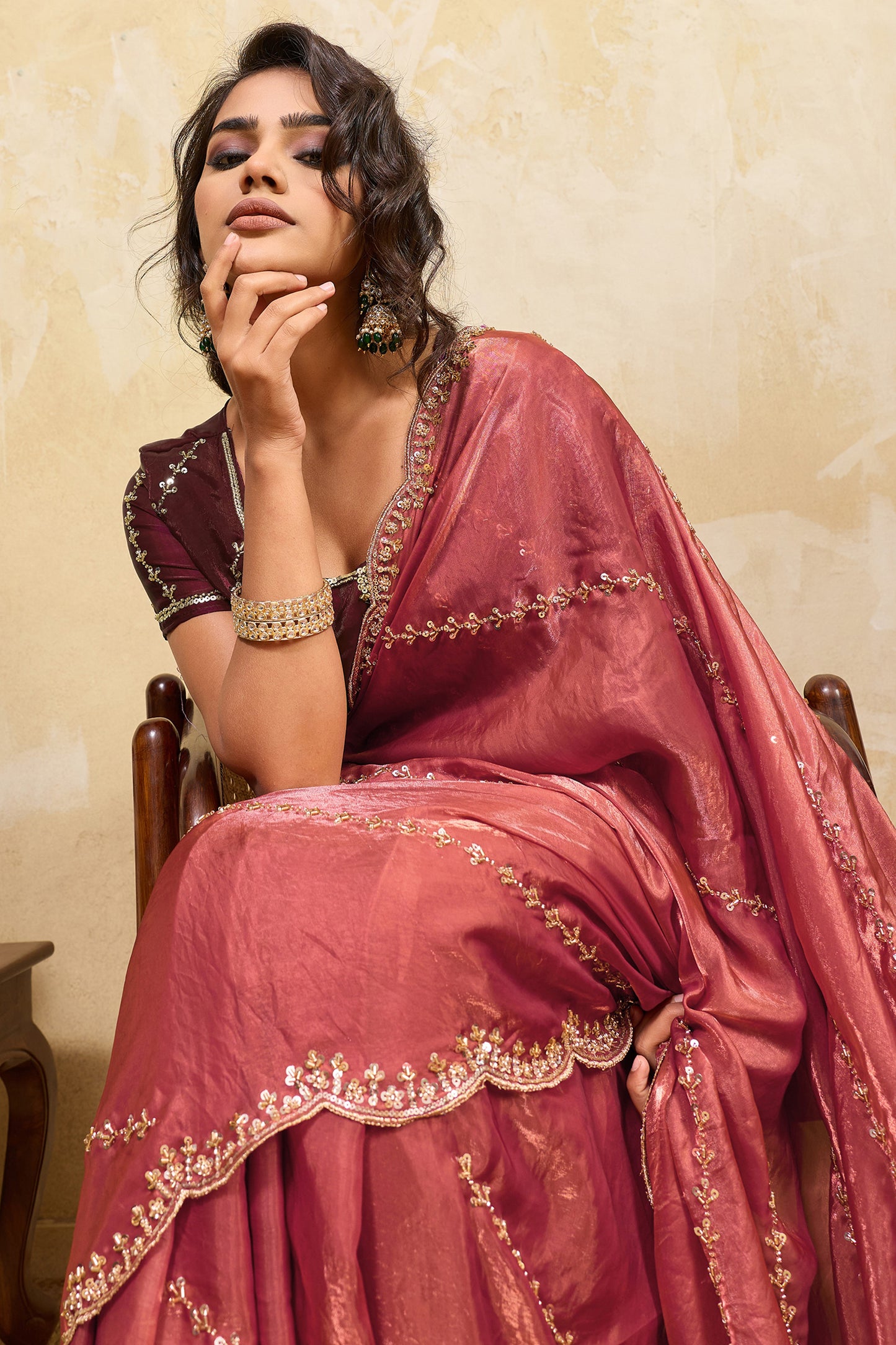 Rose Pink Embroidered Metallic Satin Saree-SAR12529_3_SareeButa.com