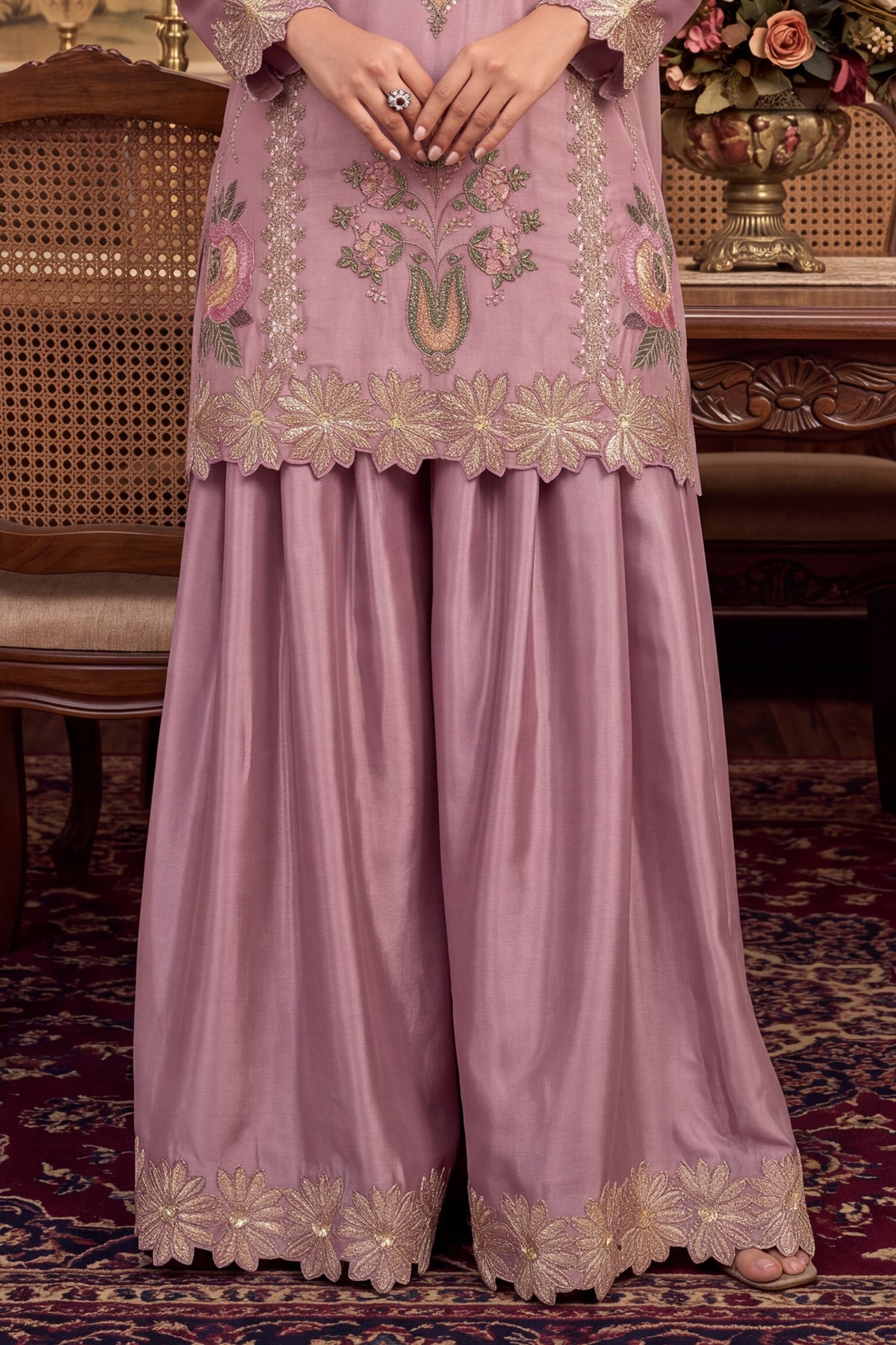 Rose Pink Readymade Bead Work Chinon Palazzo Suit-SAR13564_6_SareeButa.com