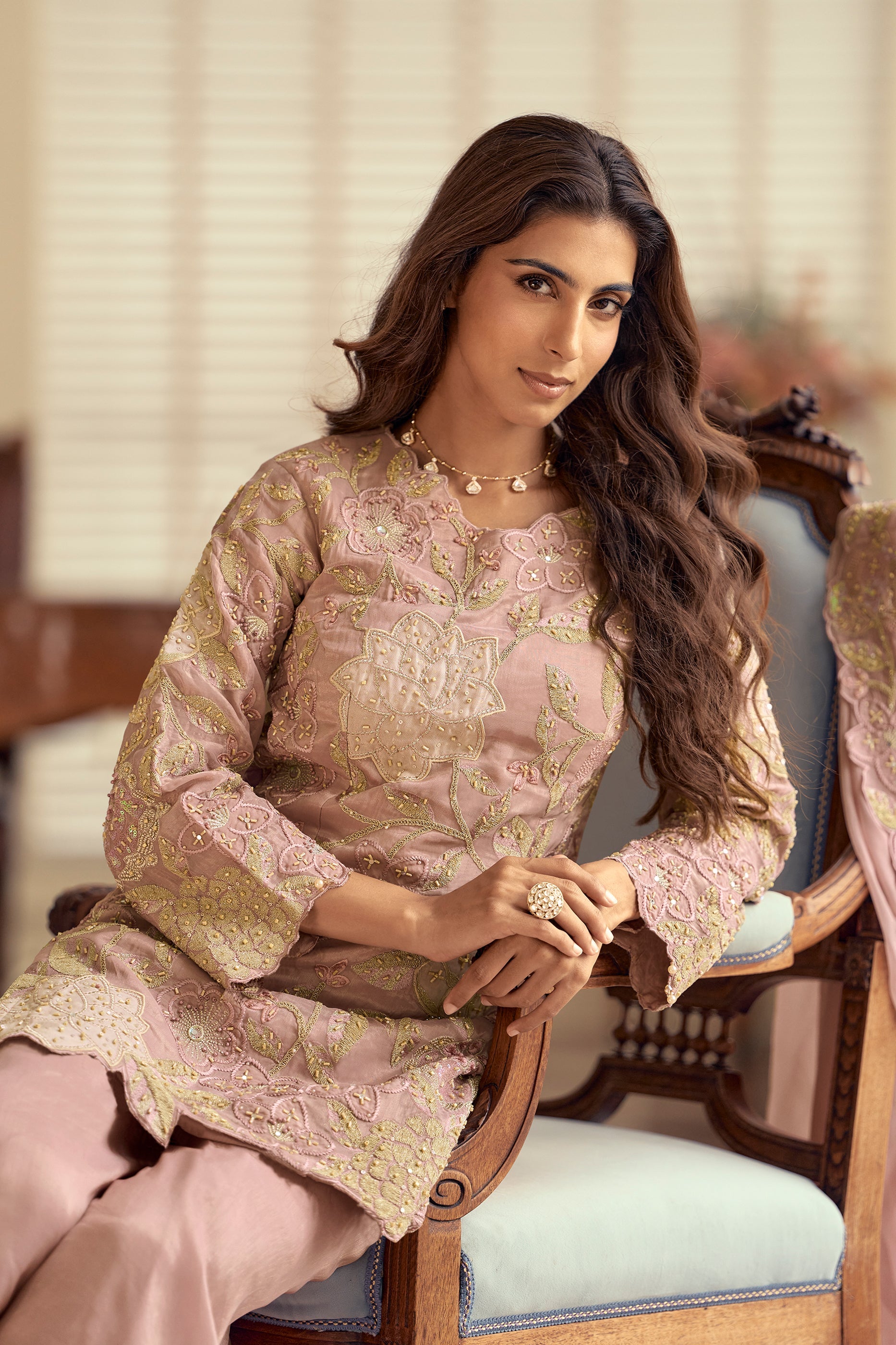 Rose Pink Readymade Bead Work Silk Suit-SAR12050_3_SareeButa.com