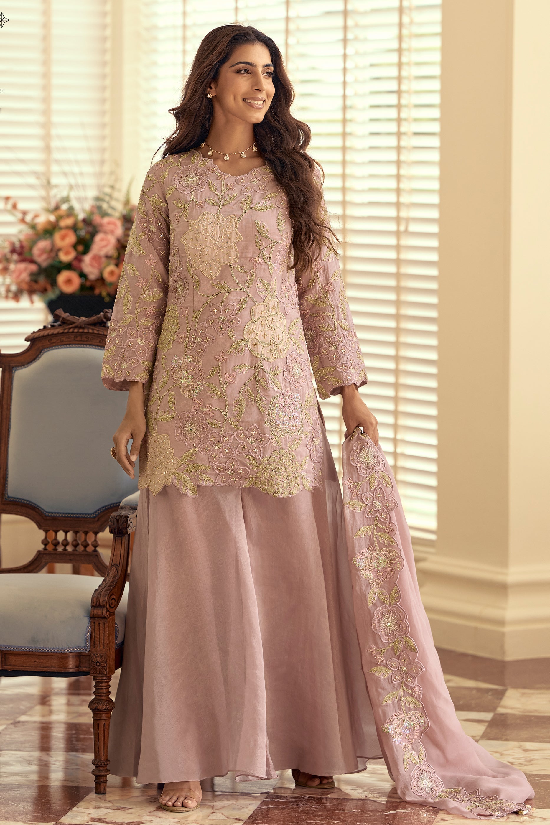 Rose Pink Readymade Bead Work Silk Suit-SAR12050_4_SareeButa.com