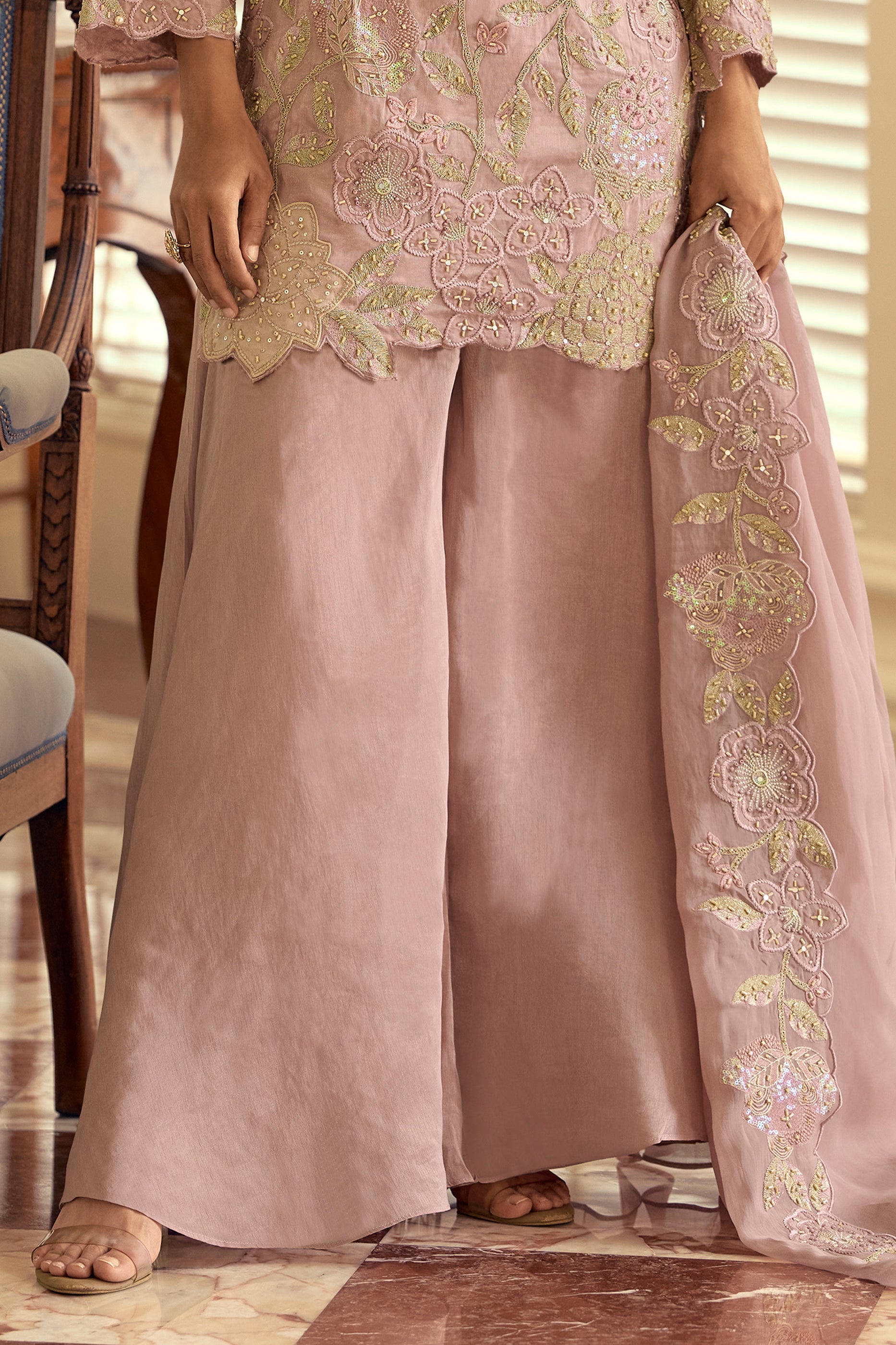 Rose Pink Readymade Bead Work Silk Suit-SAR12050_5_SareeButa.com