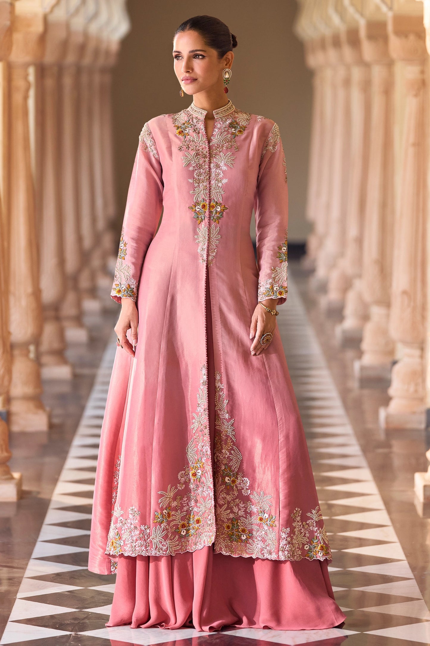 Rose Pink Readymade Chinon Palazzo Set-SAR10946_1_SareeButa.com