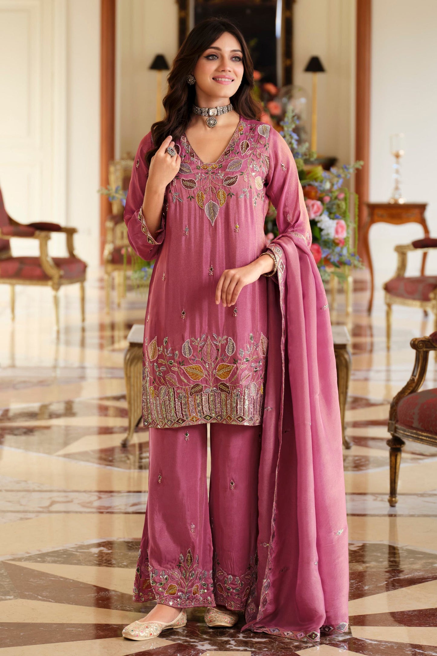 Rose Pink Readymade Embroidered Simar Silk Suit-SAR12010_4_SareeButa.com