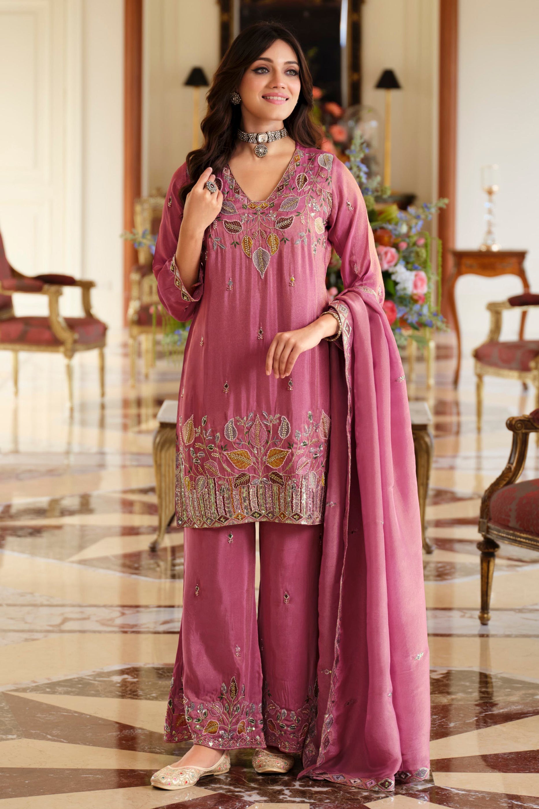 Rose Pink Readymade Embroidered Simar Silk Suit-SAR12010_4_SareeButa.com