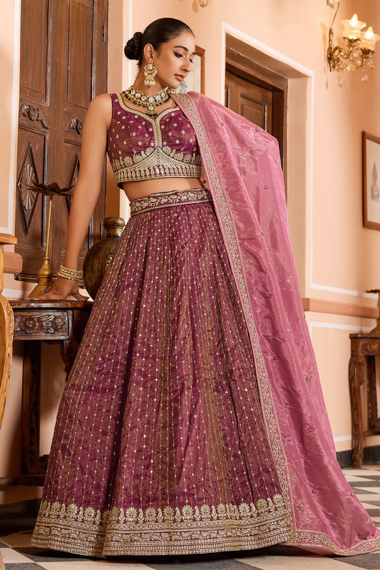 Rose Pink Readymade Embroidered Tissue Silk Lehenga-SAR12860_1_SareeButa.com