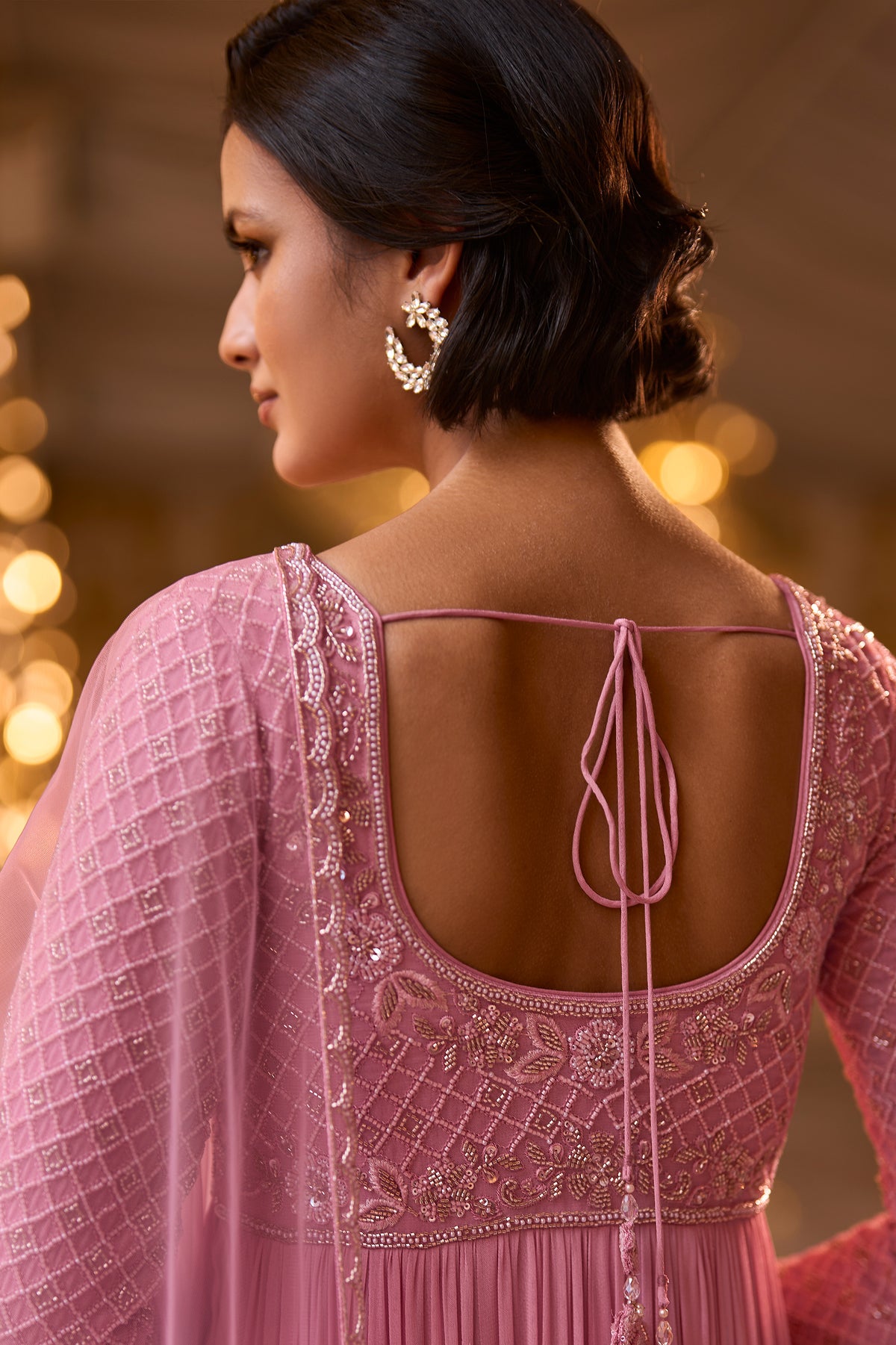 Rose Pink Readymade Georgette Gown With Dupatta-SAR13242_3_SareeButa.com