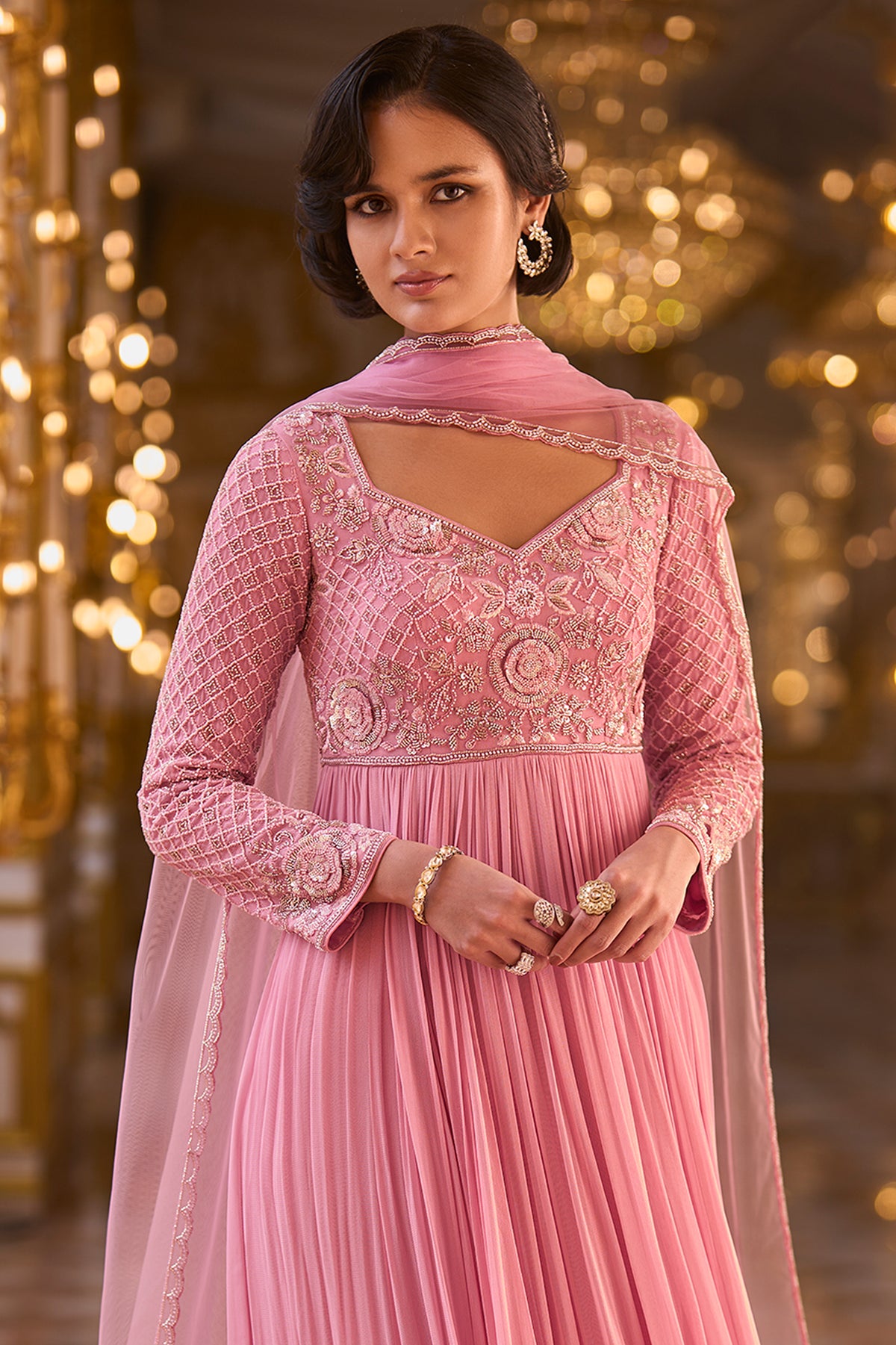 Rose Pink Readymade Georgette Gown With Dupatta-SAR13242_4_SareeButa.com