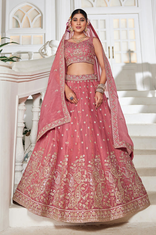 Rose Pink Readymade Embroidered Tissue Silk Lehenga-SAR10069_1_SareeButa.com