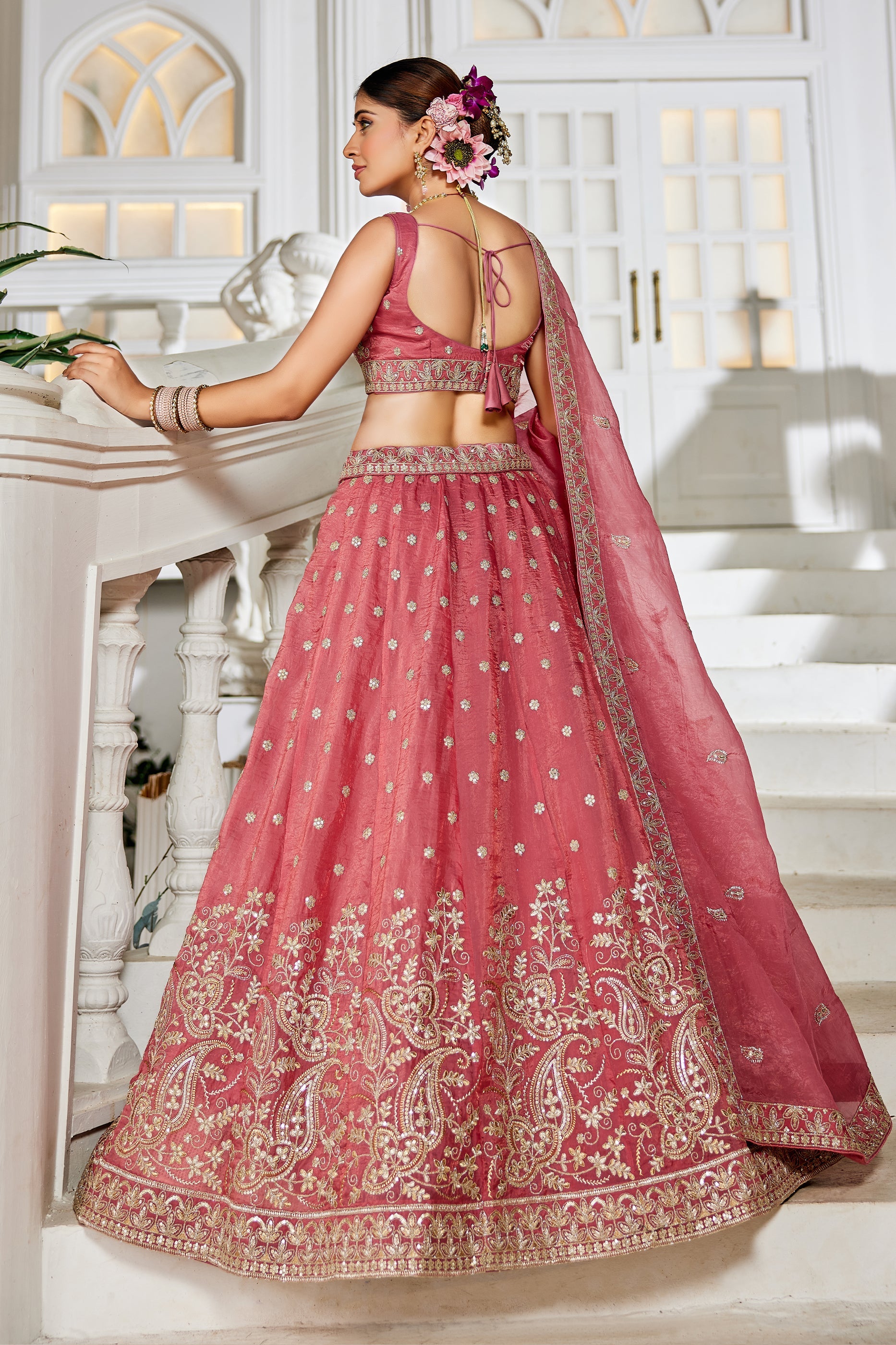 Rose Pink Readymade Embroidered Tissue Silk Lehenga-SAR10069_4_SareeButa.com