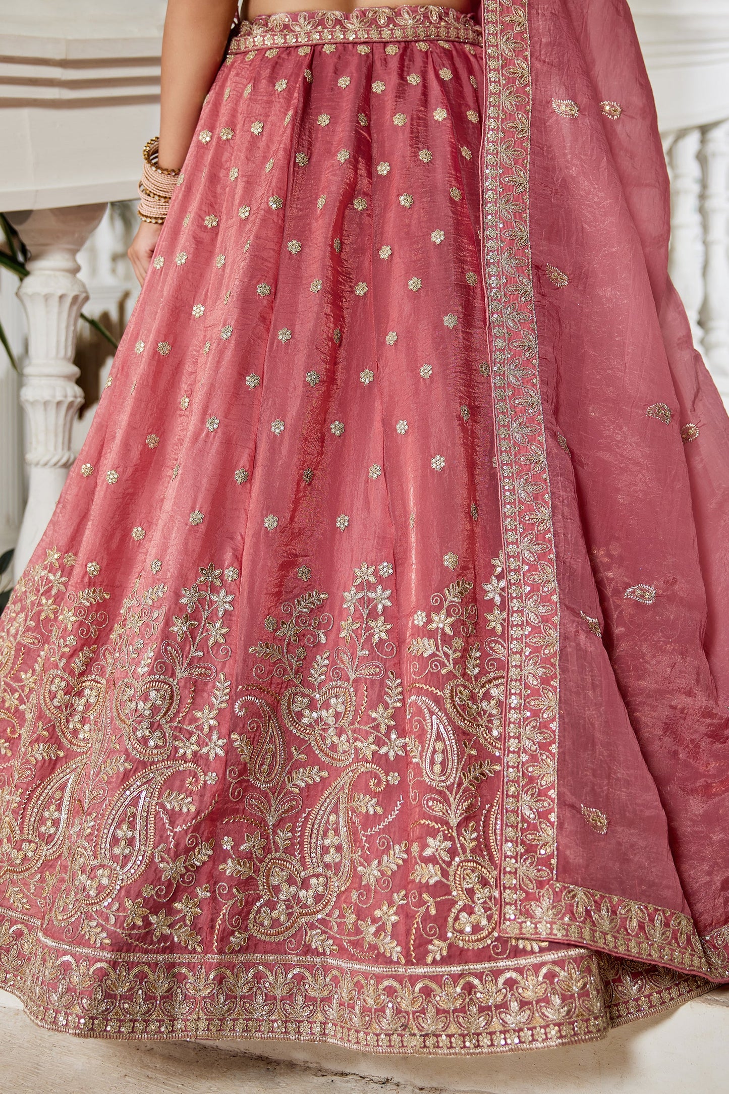 Rose Pink Readymade Embroidered Tissue Silk Lehenga-SAR10069_5_SareeButa.com