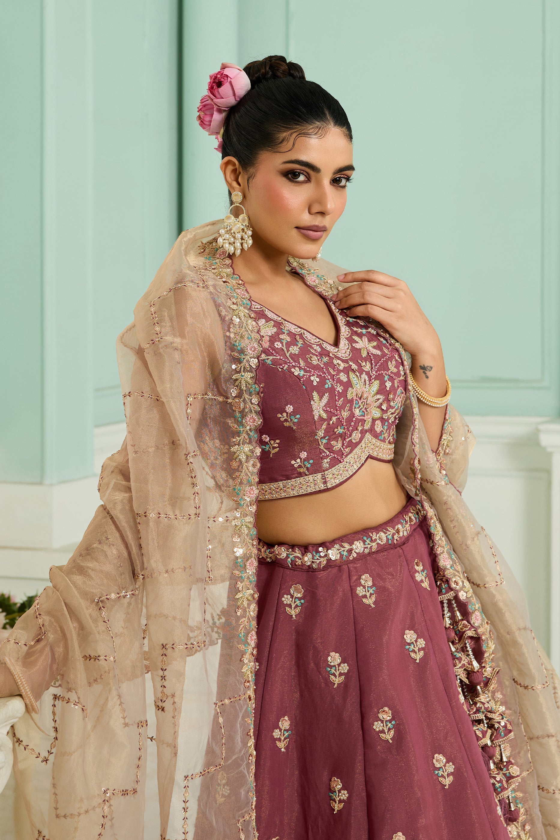 Rosegold Semi-Stitched Embroidered Georgette Lehenga-SAR10697_2_SareeButa.com