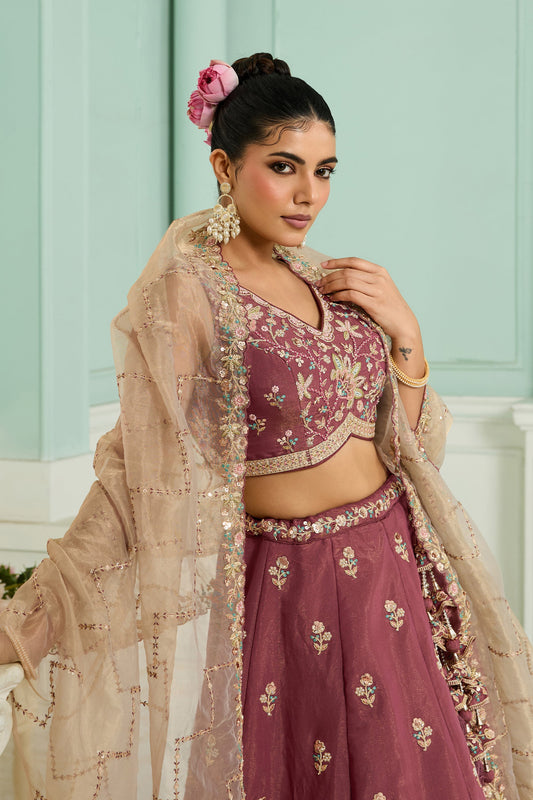 Rosegold Semi-Stitched Embroidered Georgette Lehenga-SAR10697_2_SareeButa.com