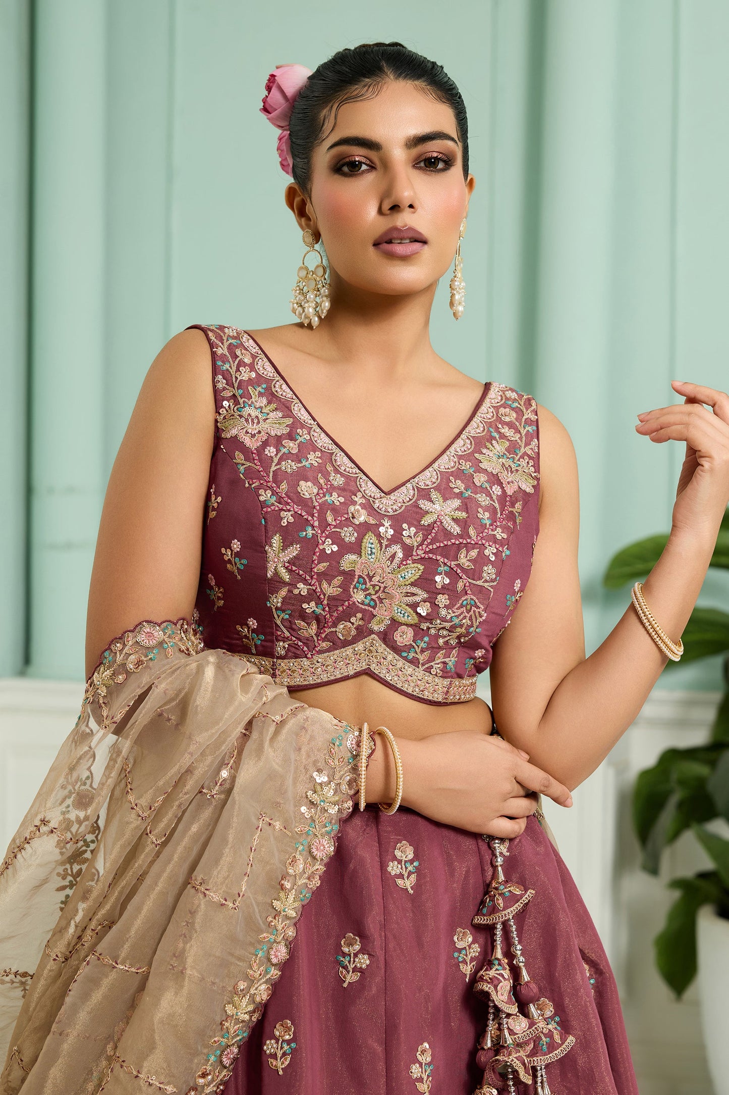 Rosegold Semi-Stitched Embroidered Georgette Lehenga-SAR10697_3_SareeButa.com