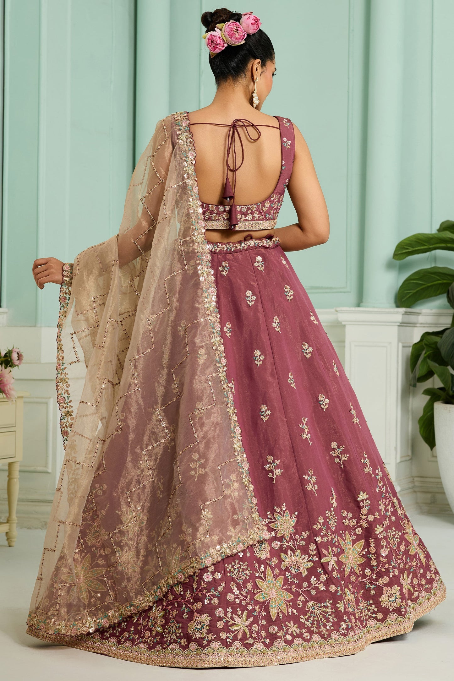 Rosegold Semi-Stitched Embroidered Georgette Lehenga-SAR10697_4_SareeButa.com