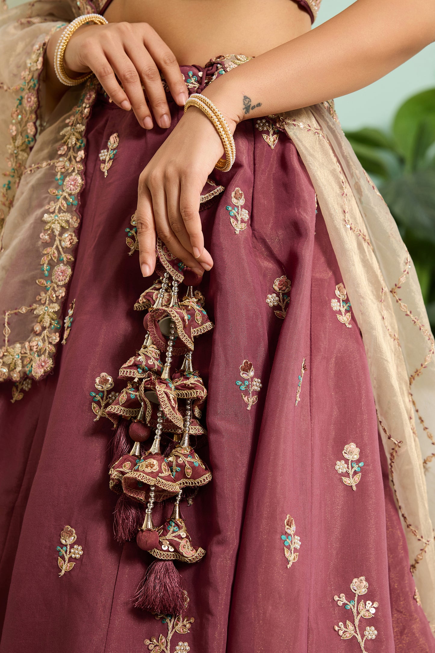 Rosegold Semi-Stitched Embroidered Georgette Lehenga