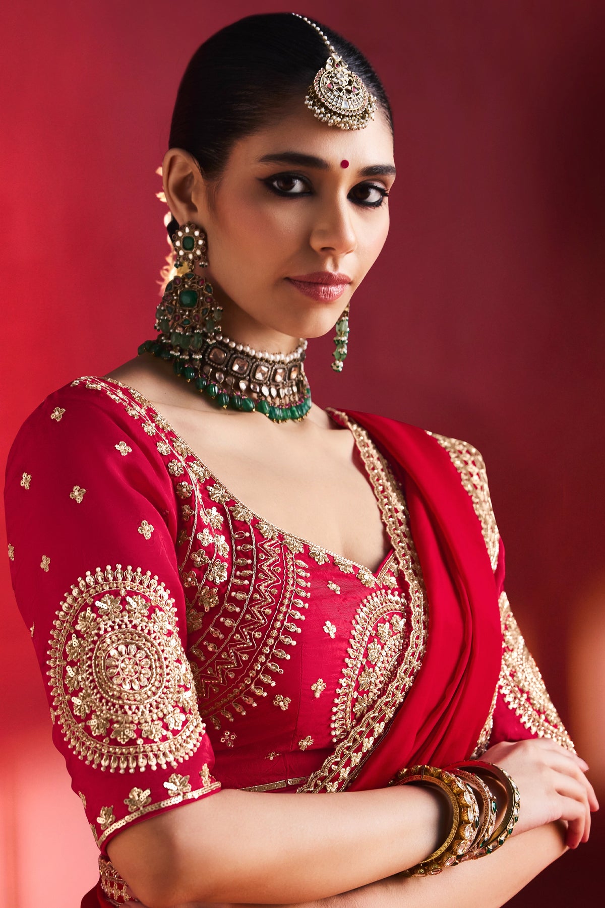 Rosette Red Embroidered Silk Saree-SAR13305_2_SareeButa.com