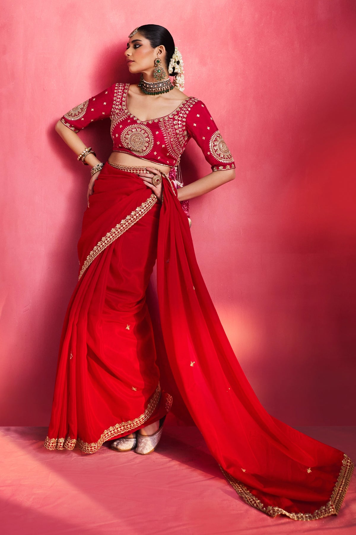 Rosette Red Embroidered Silk Saree-SAR13305_4_SareeButa.com