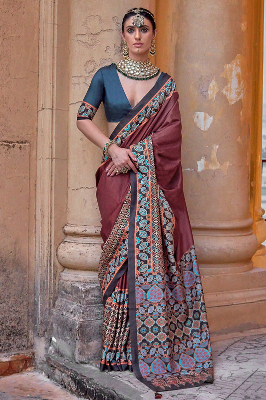 Rosewood Pink Printed Viscose Saree-SAR10149_1_SareeButa.com