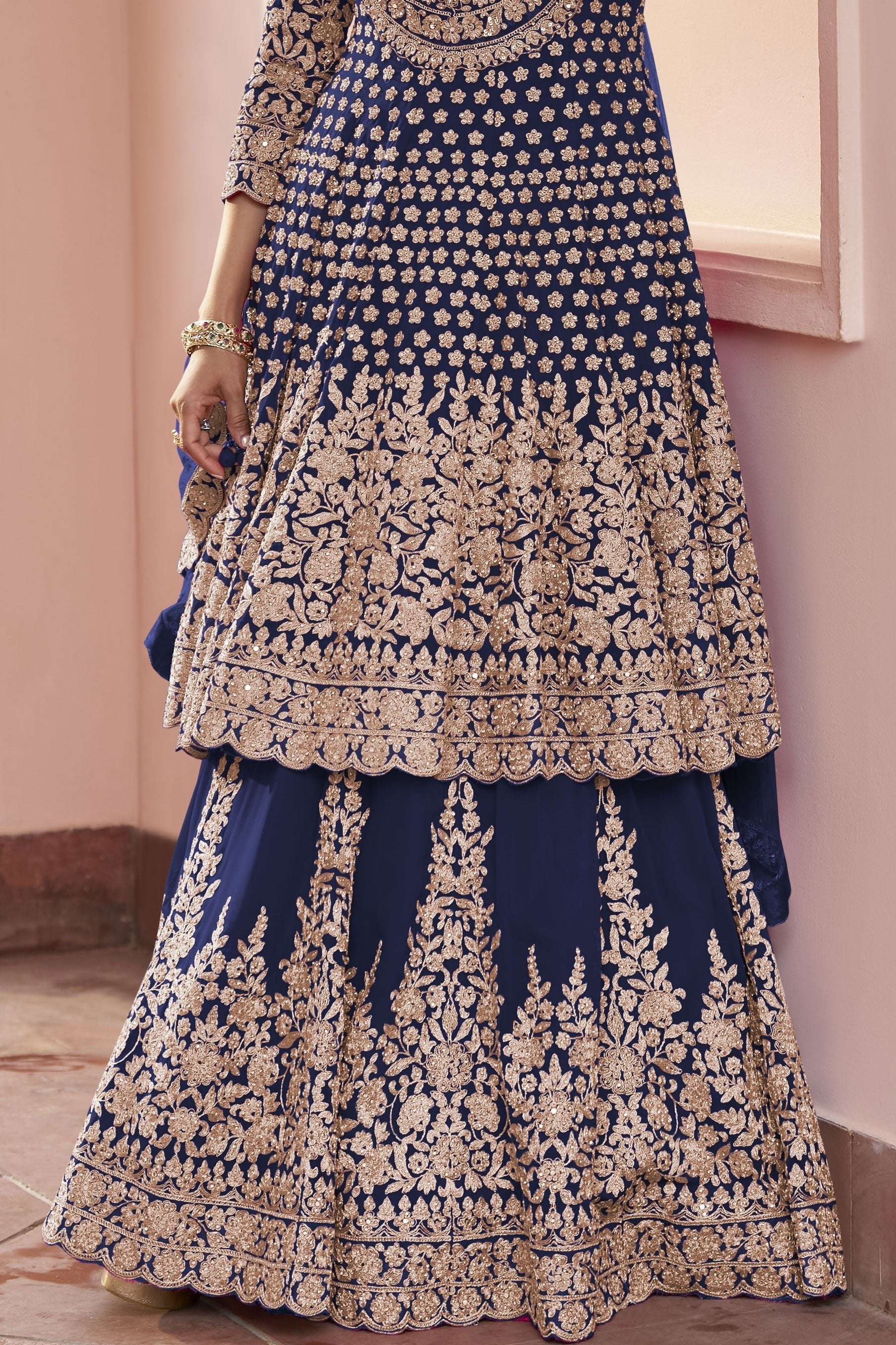 Royal Blue Readymade Heavy Work Georgette Skirt Suit-SS1013_3_SareeButa.com
