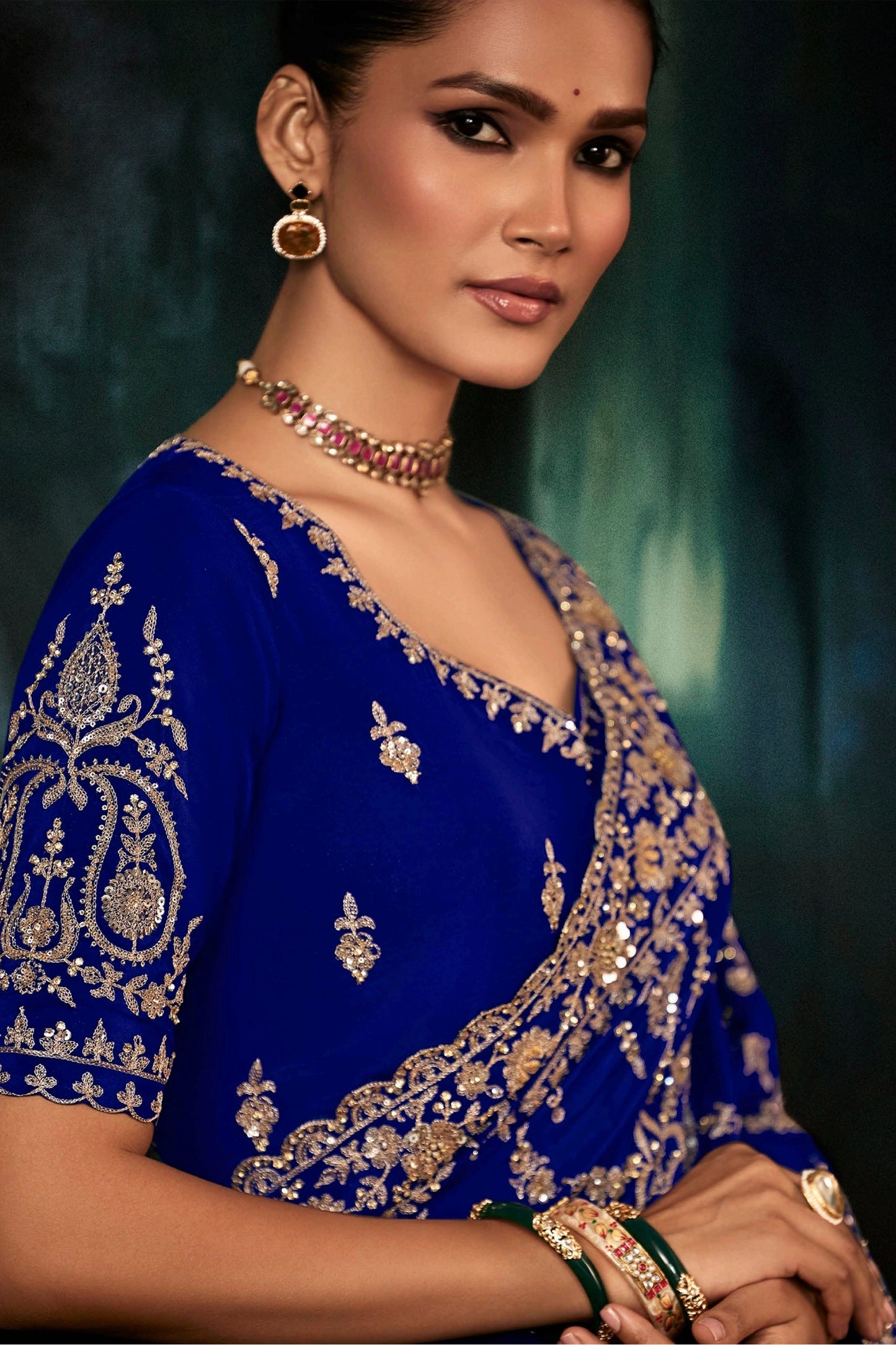Royal Blue Embroidered Crepe Silk Saree-SAR11118_2_SareeButa.com