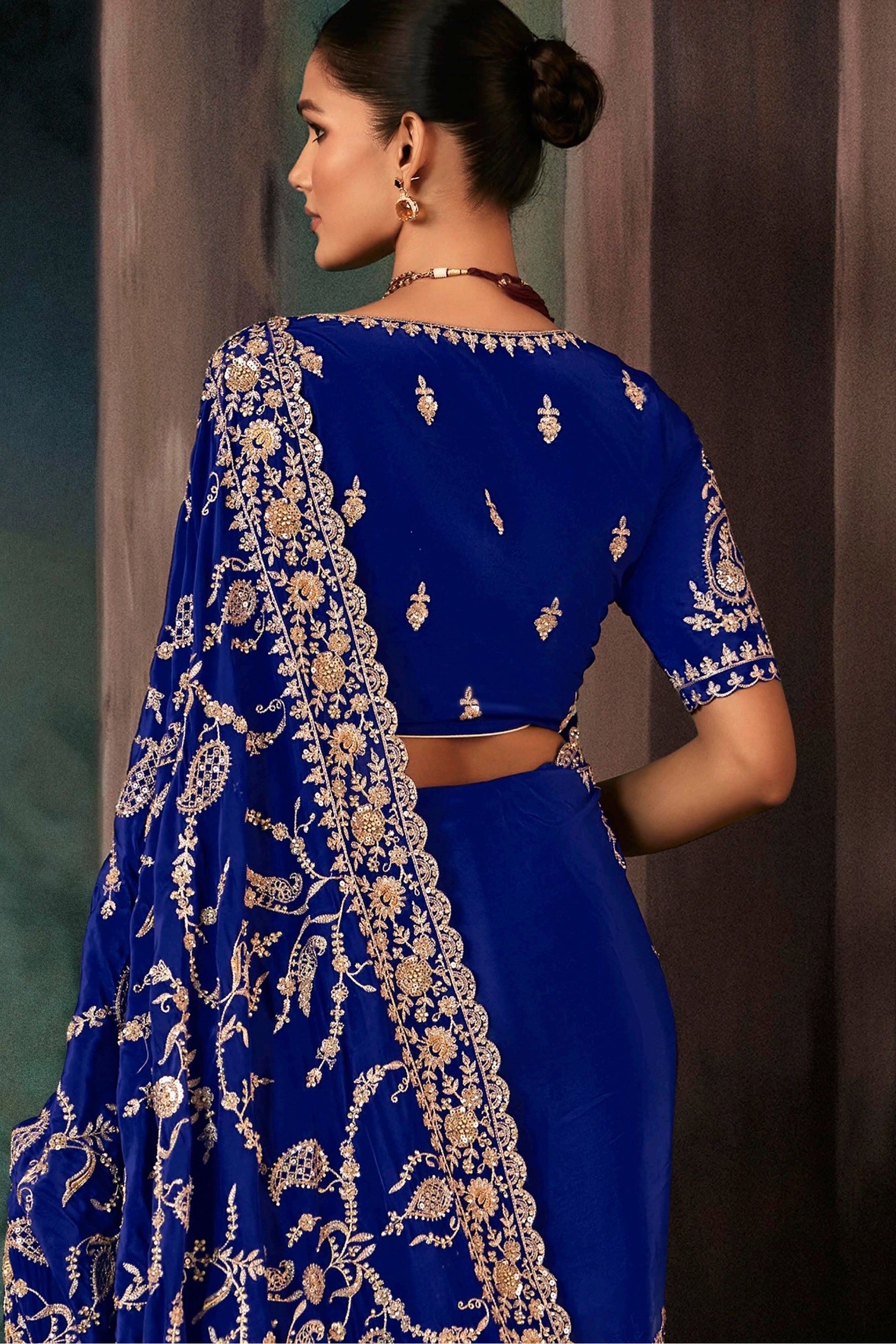 Royal Blue Embroidered Crepe Silk Saree-SAR11118_3_SareeButa.com