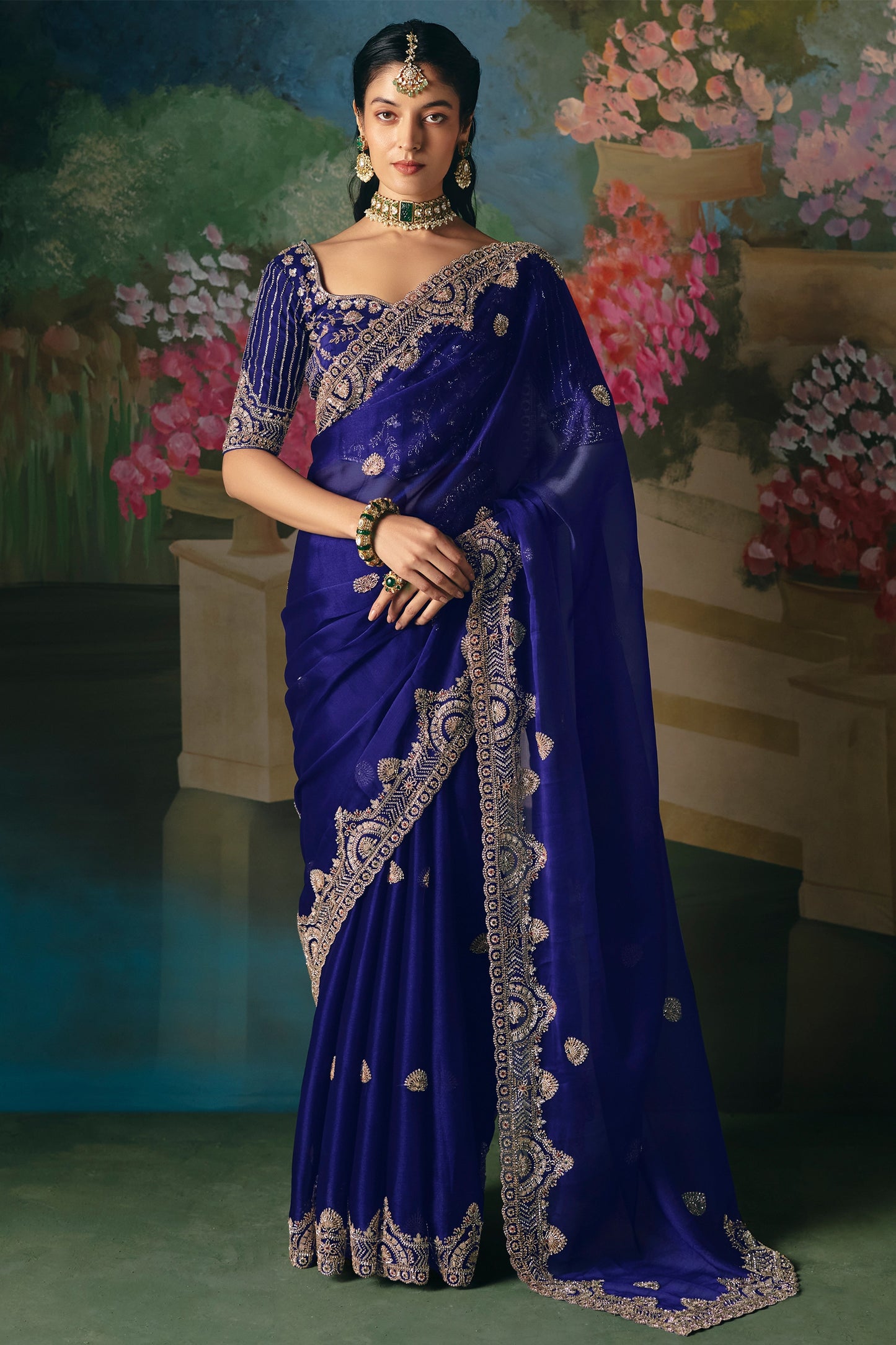 Royal Blue Embroidered Organza Saree-SAR12012_1_SareeButa.com