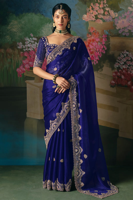Royal Blue Embroidered Organza Saree-SAR12012_1_SareeButa.com