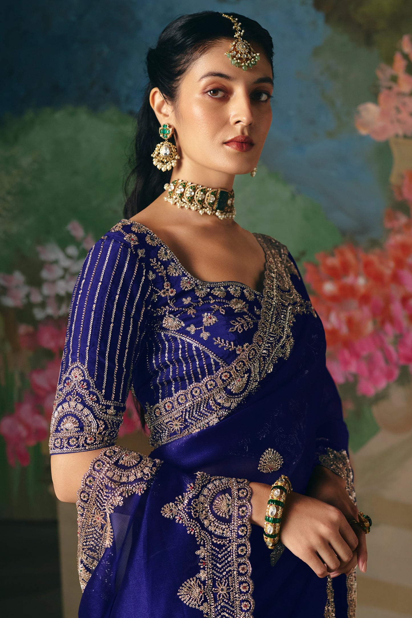 Royal Blue Embroidered Organza Saree-SAR12012_2_SareeButa.com