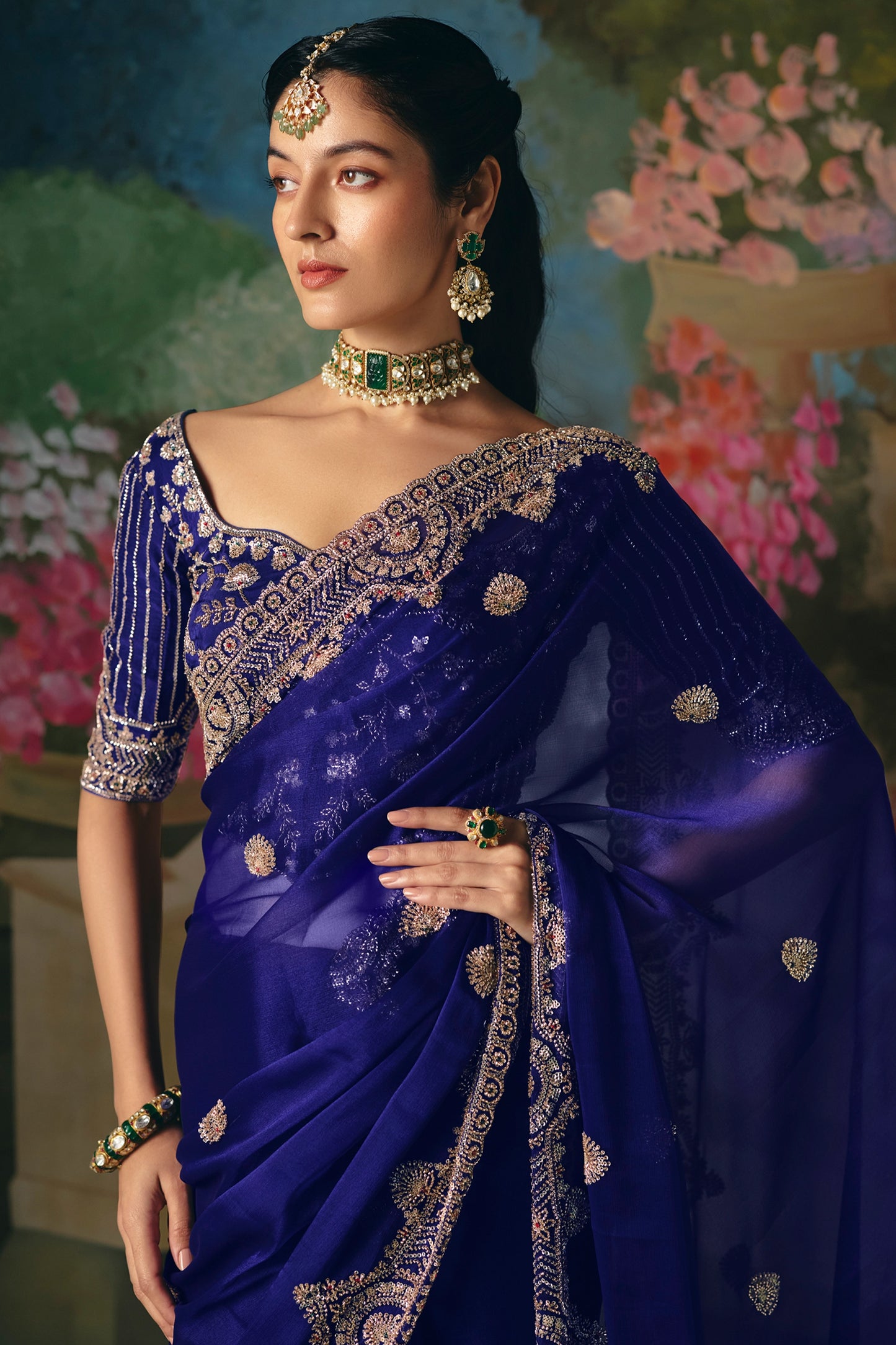Royal Blue Embroidered Organza Saree-SAR12012_3_SareeButa.com