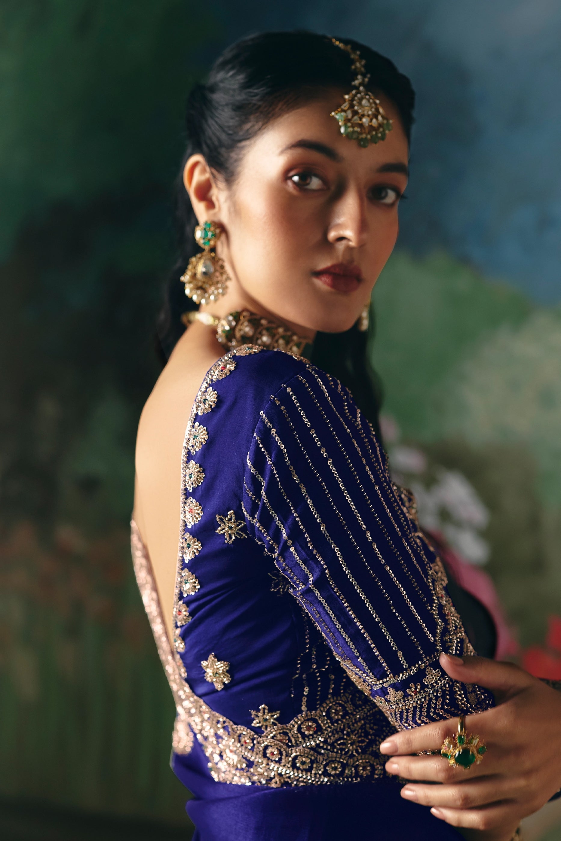 Royal Blue Embroidered Organza Saree-SAR12012_4_SareeButa.com