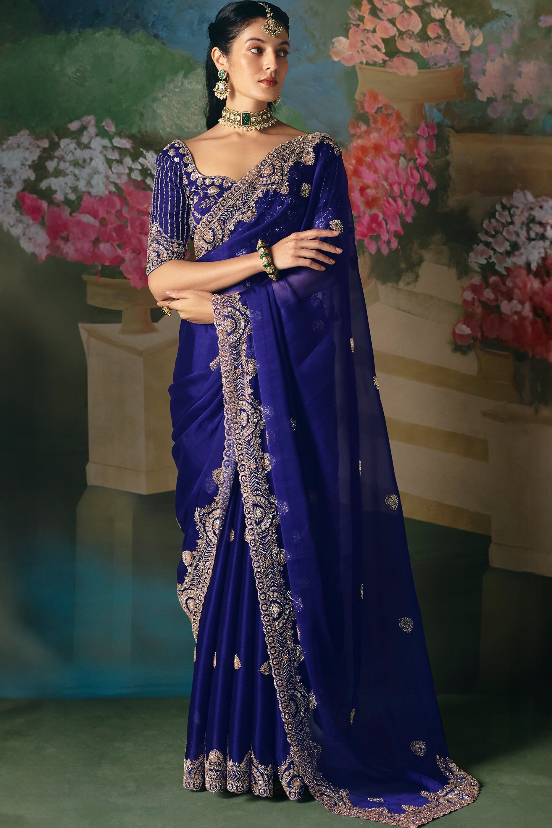 Royal Blue Embroidered Organza Saree-SAR12012_5_SareeButa.com