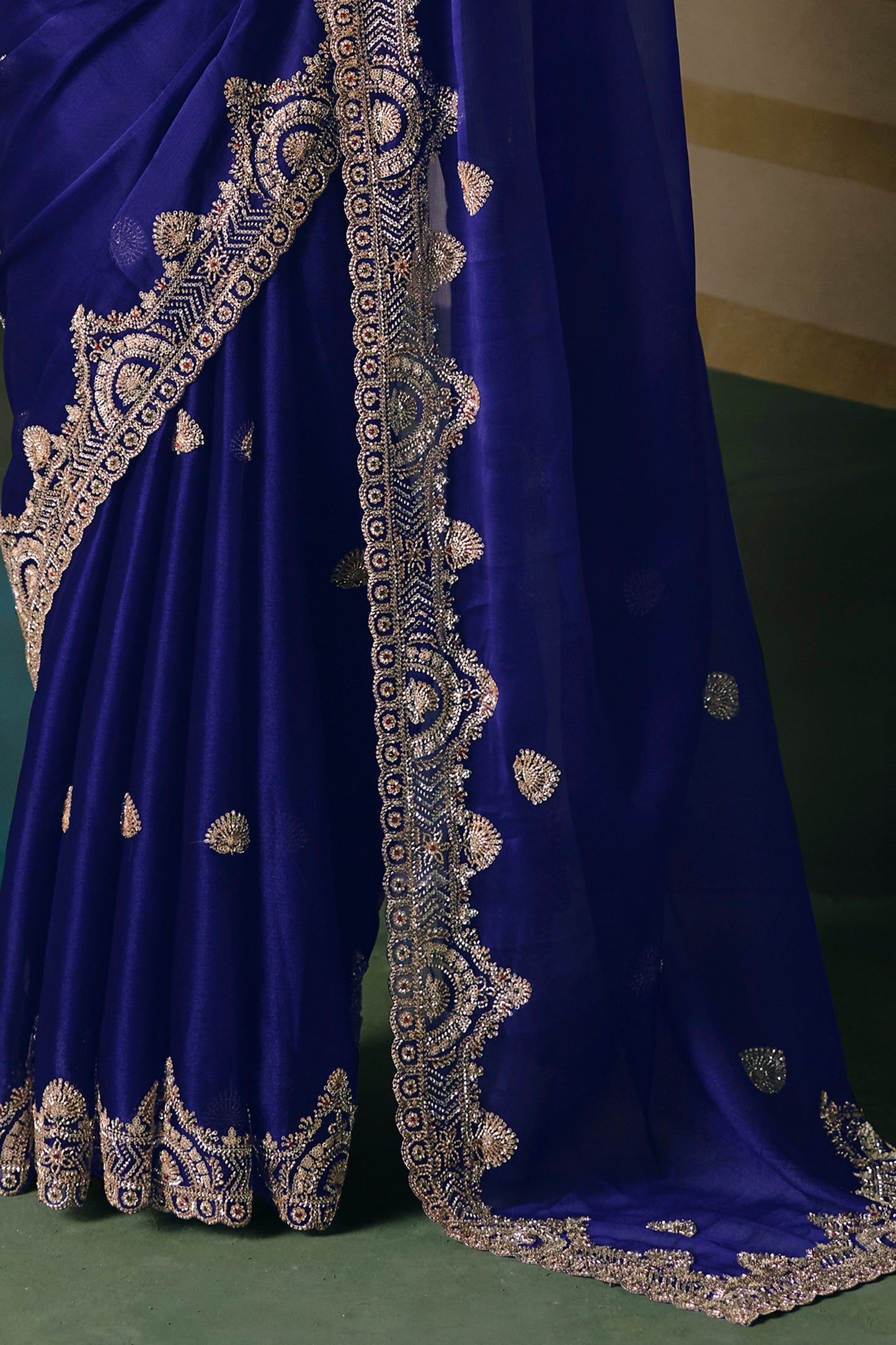 Royal Blue Embroidered Organza Saree