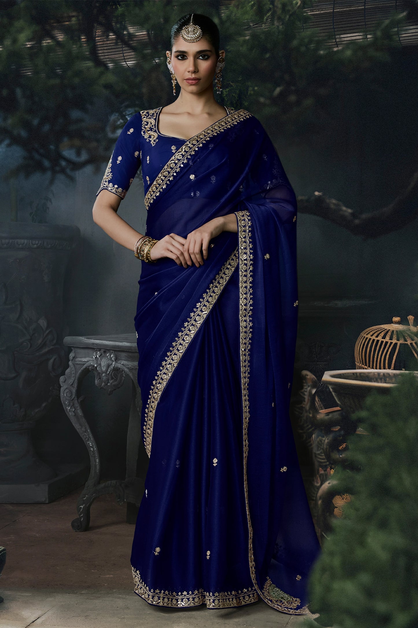 Royal Blue Embroidered Tissue Organza Saree-SAR13102_1_SareeButa.com