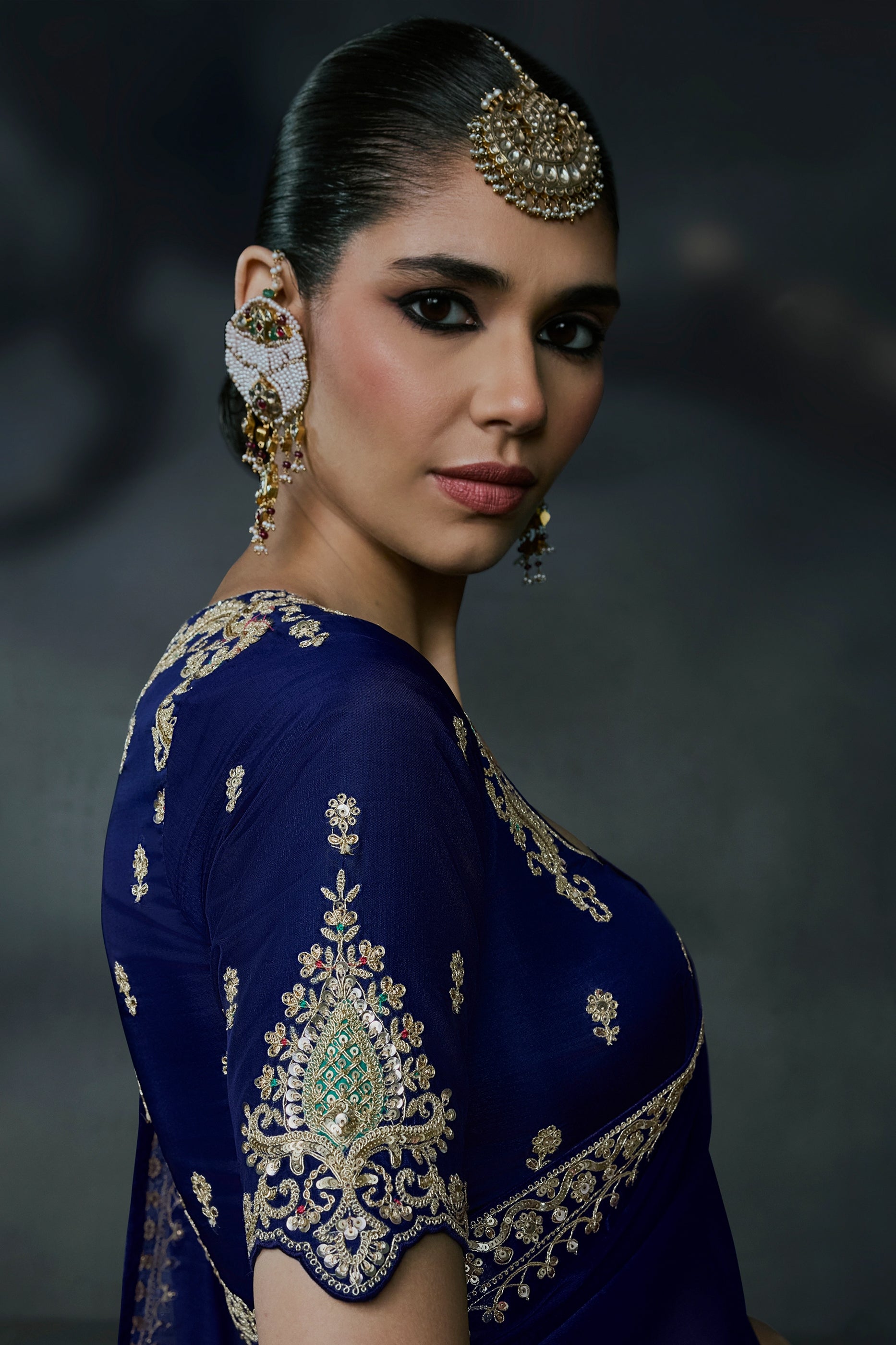 Royal Blue Embroidered Tissue Organza Saree-SAR13102_2_SareeButa.com
