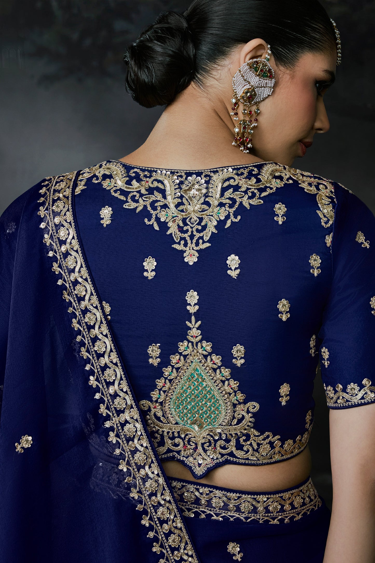 Royal Blue Embroidered Tissue Organza Saree-SAR13102_3_SareeButa.com
