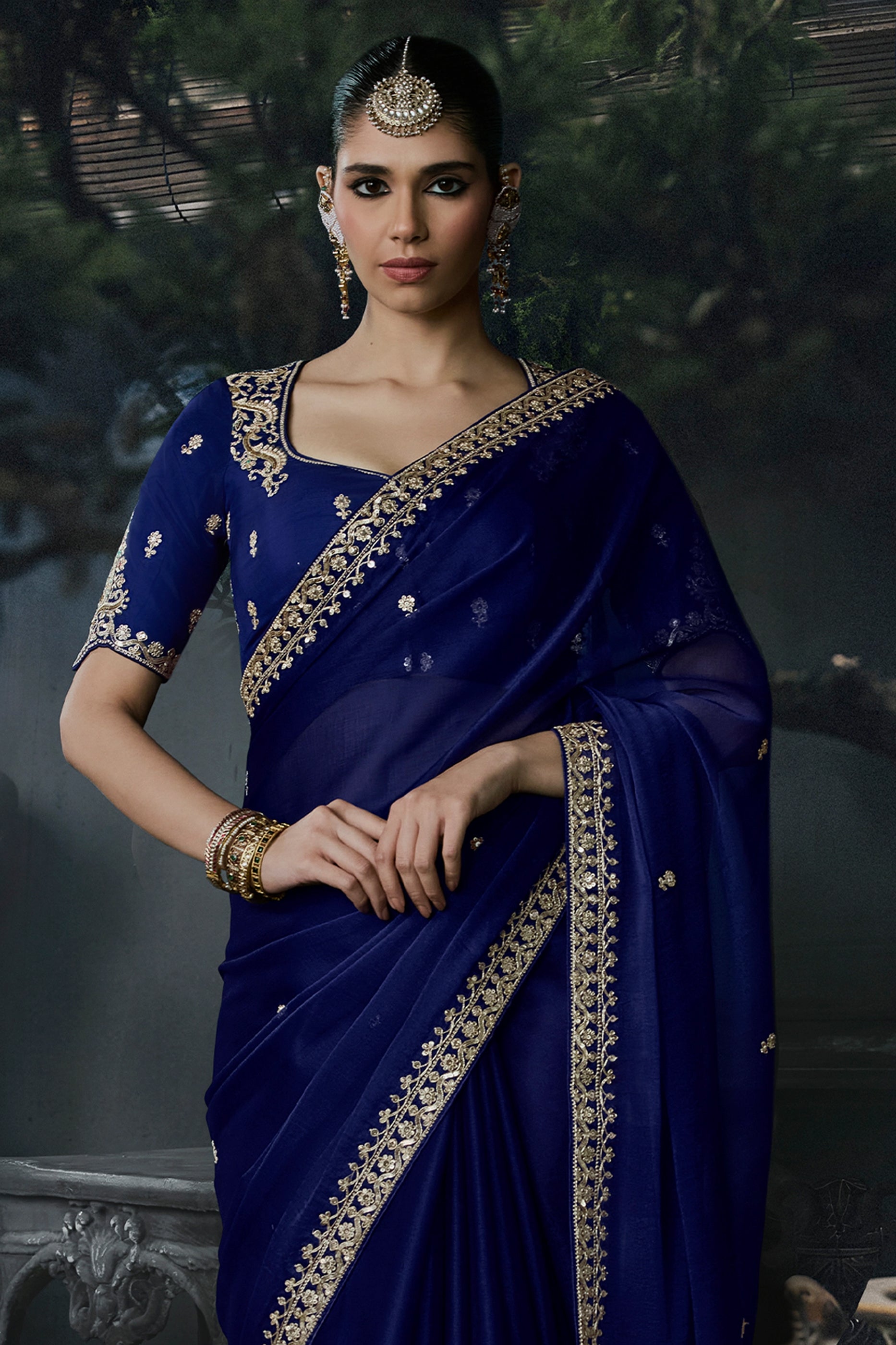 Royal Blue Embroidered Tissue Organza Saree-SAR13102_5_SareeButa.com