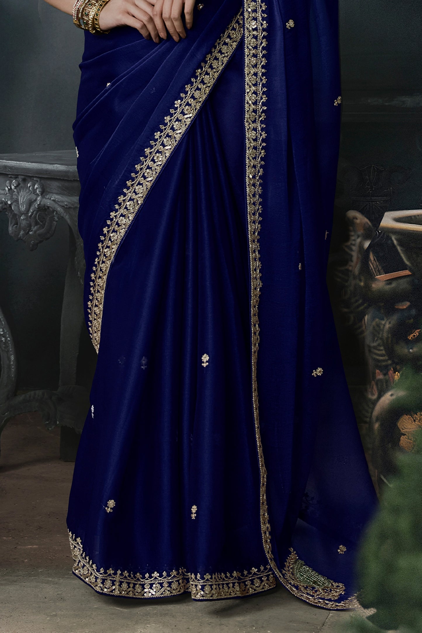 Royal Blue Embroidered Tissue Organza Saree-SAR13102_6_SareeButa.com