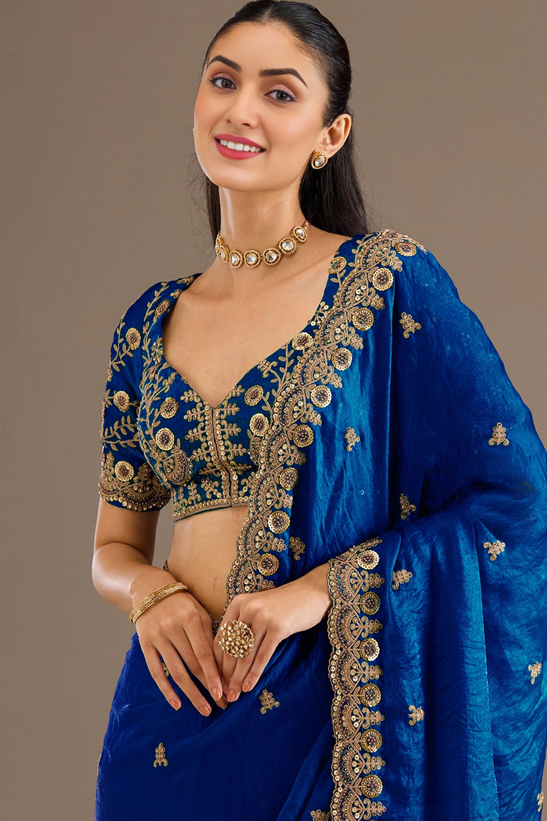 Royal Blue Embroidered Tissue Saree-SAR12575_2_SareeButa.com
