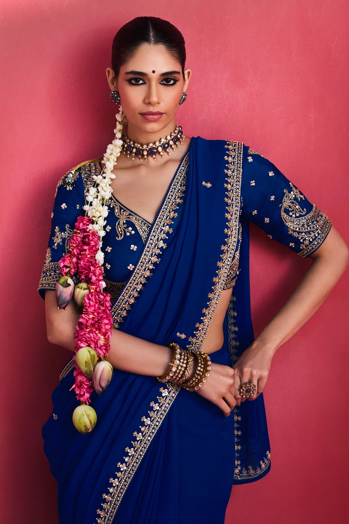 Royal Blue Embroidered Viscose Georgette Saree-SAR13307_2_SareeButa.com