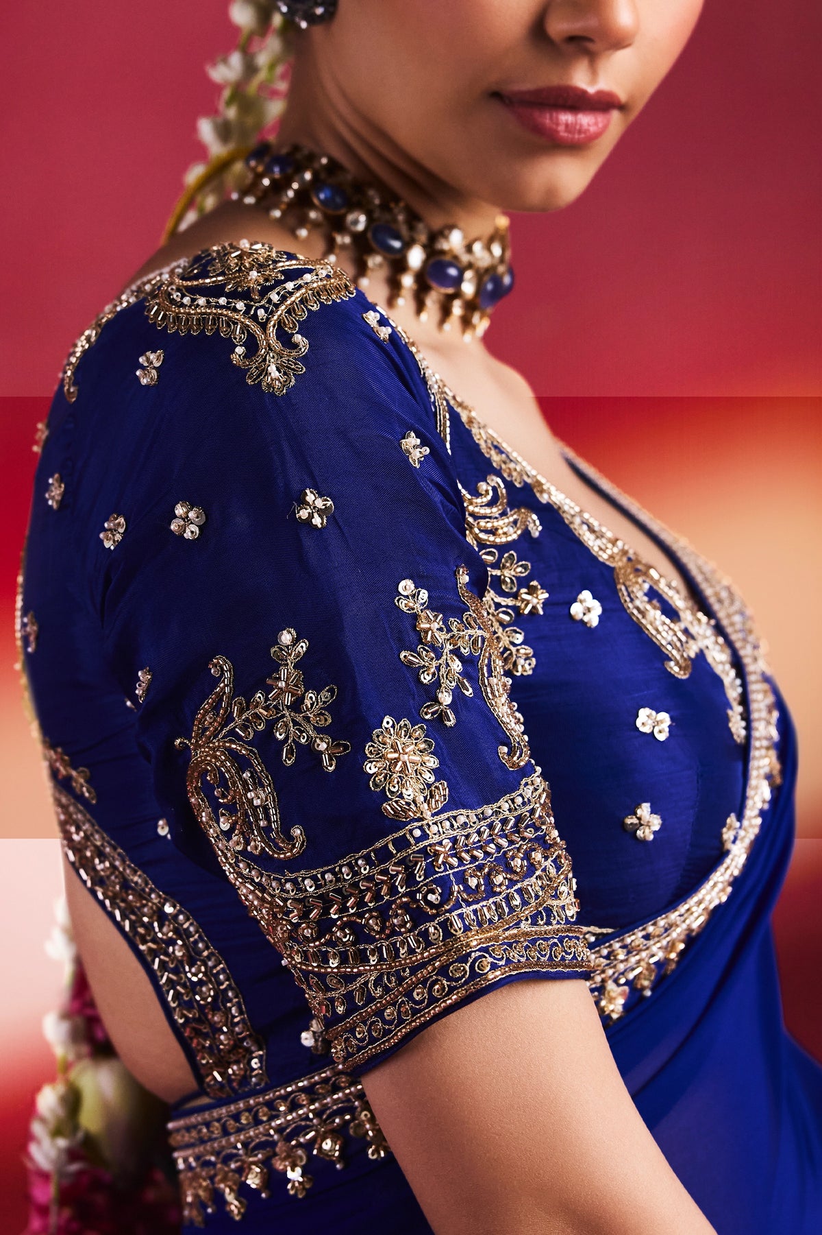 Royal Blue Embroidered Viscose Georgette Saree-SAR13307_3_SareeButa.com