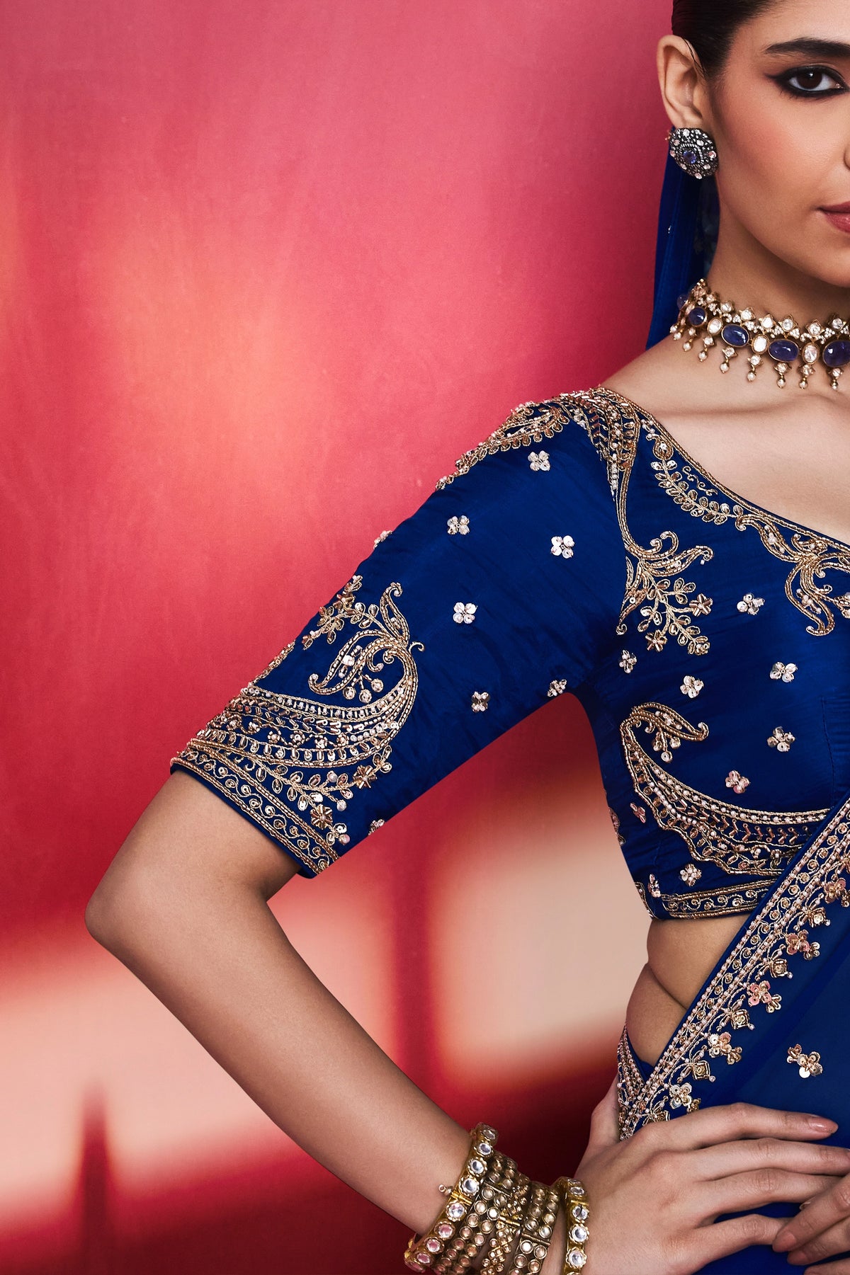 Royal Blue Embroidered Viscose Georgette Saree-SAR13307_4_SareeButa.com
