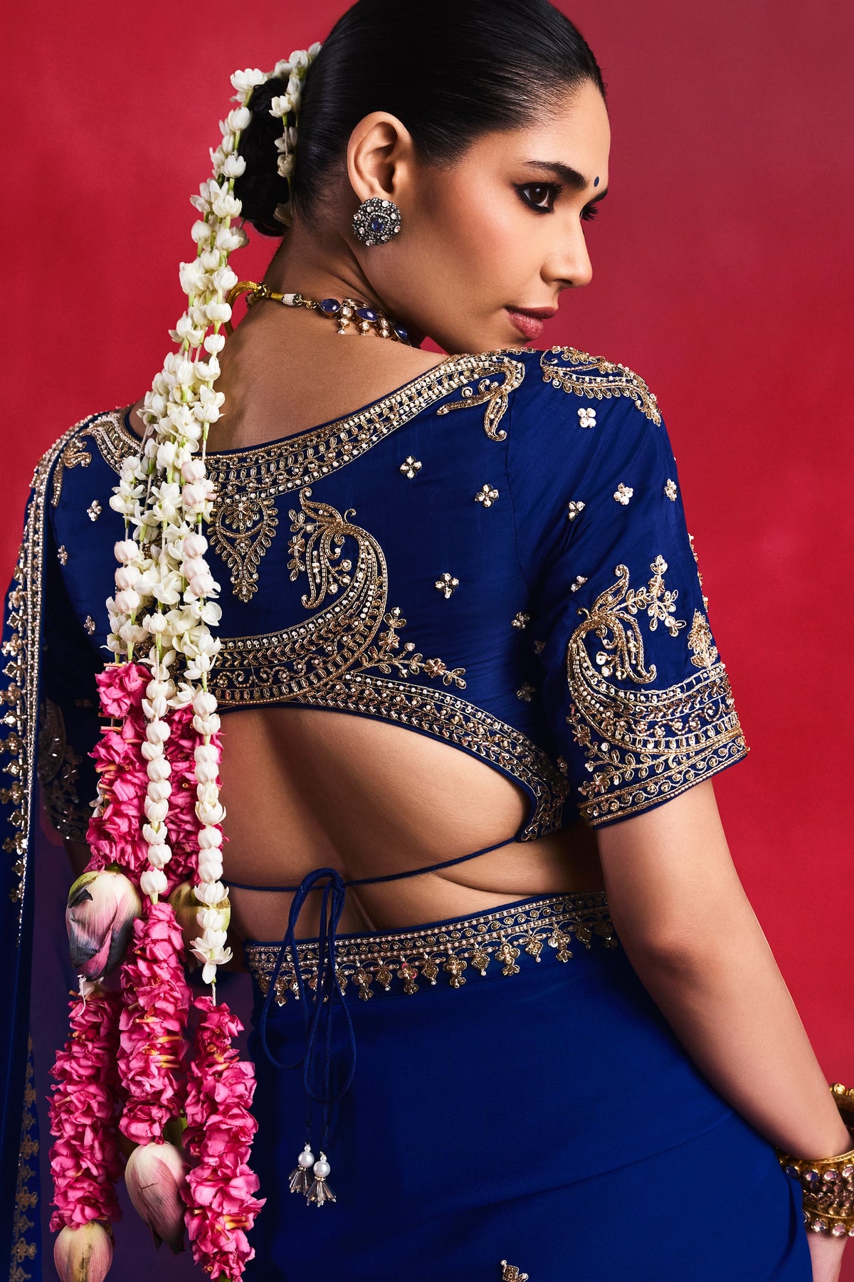 Royal Blue Embroidered Viscose Georgette Saree-SAR13307_5_SareeButa.com