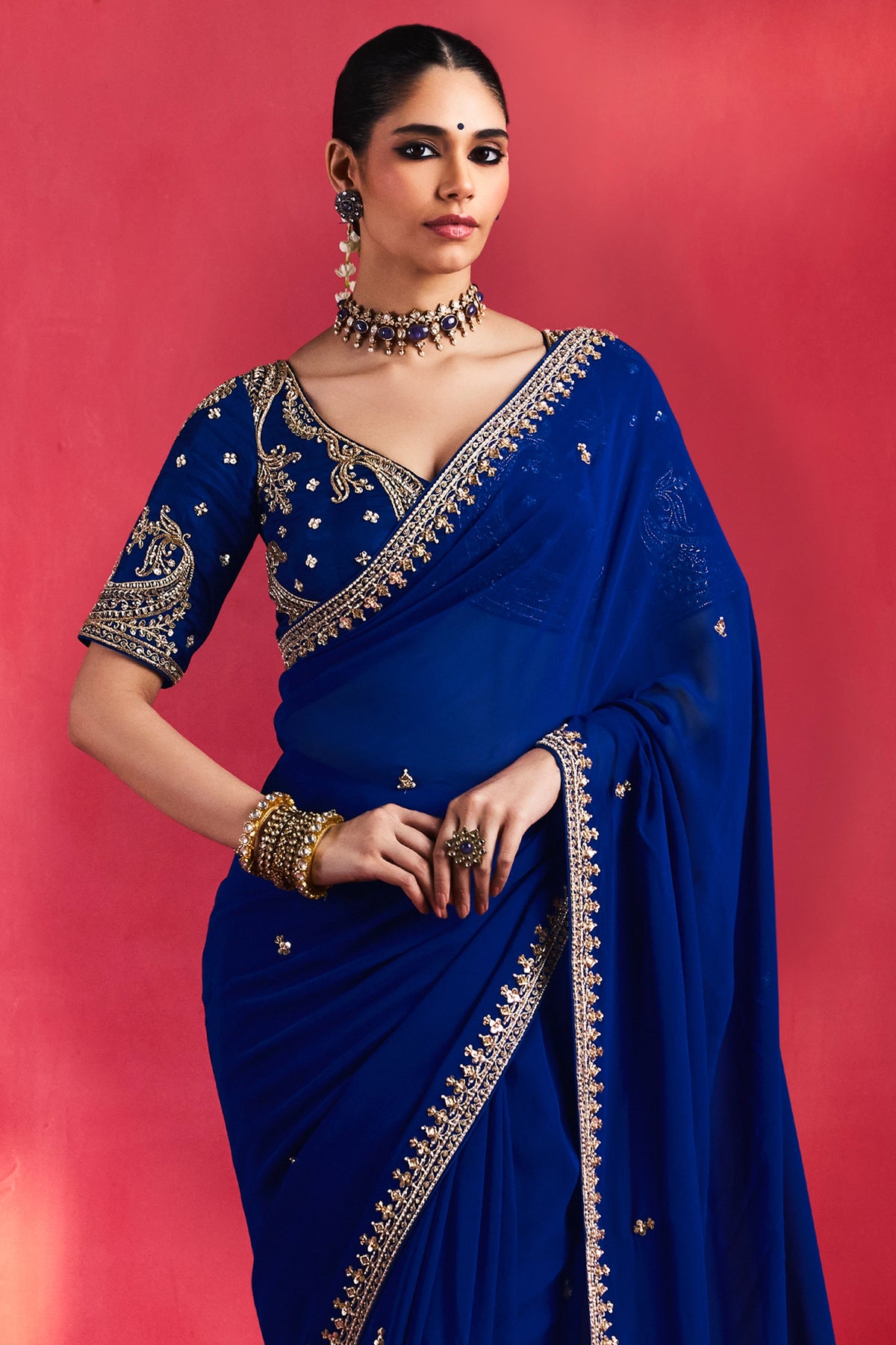 Royal Blue Embroidered Viscose Georgette Saree-SAR13307_6_SareeButa.com