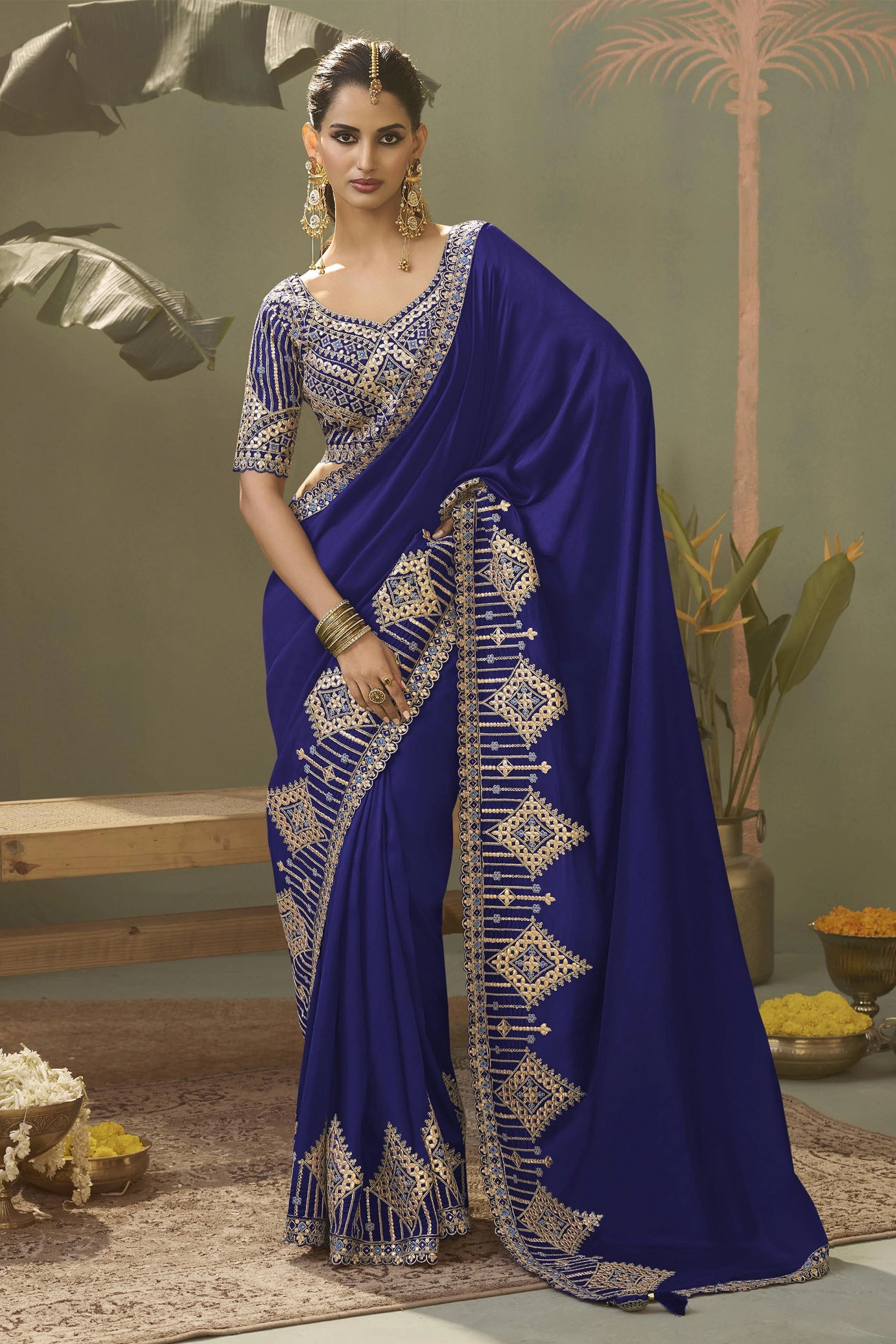 Royal Blue Gota Work Silk Saree-SAR11614_1_SareeButa.com