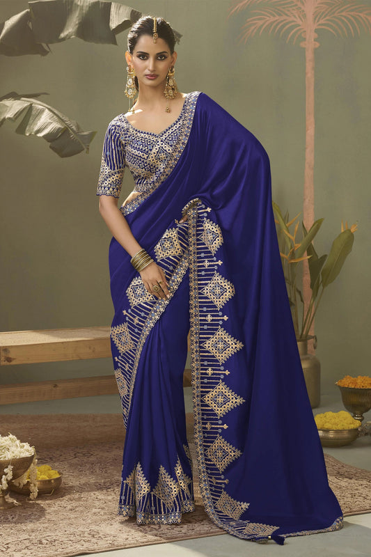 Royal Blue Gota Work Silk Saree-SAR11614_1_SareeButa.com