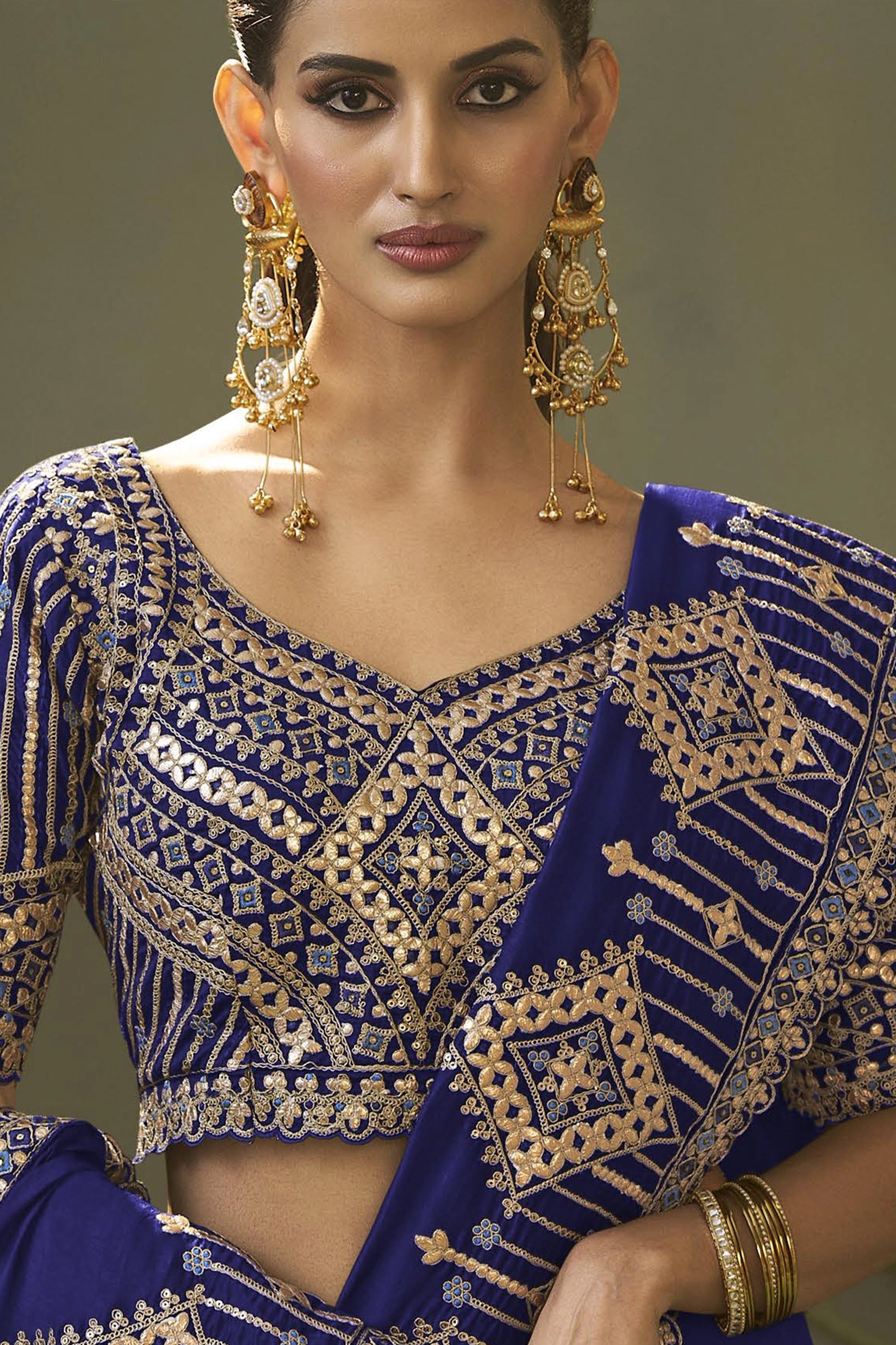 Royal Blue Gota Work Silk Saree-SAR11614_2_SareeButa.com