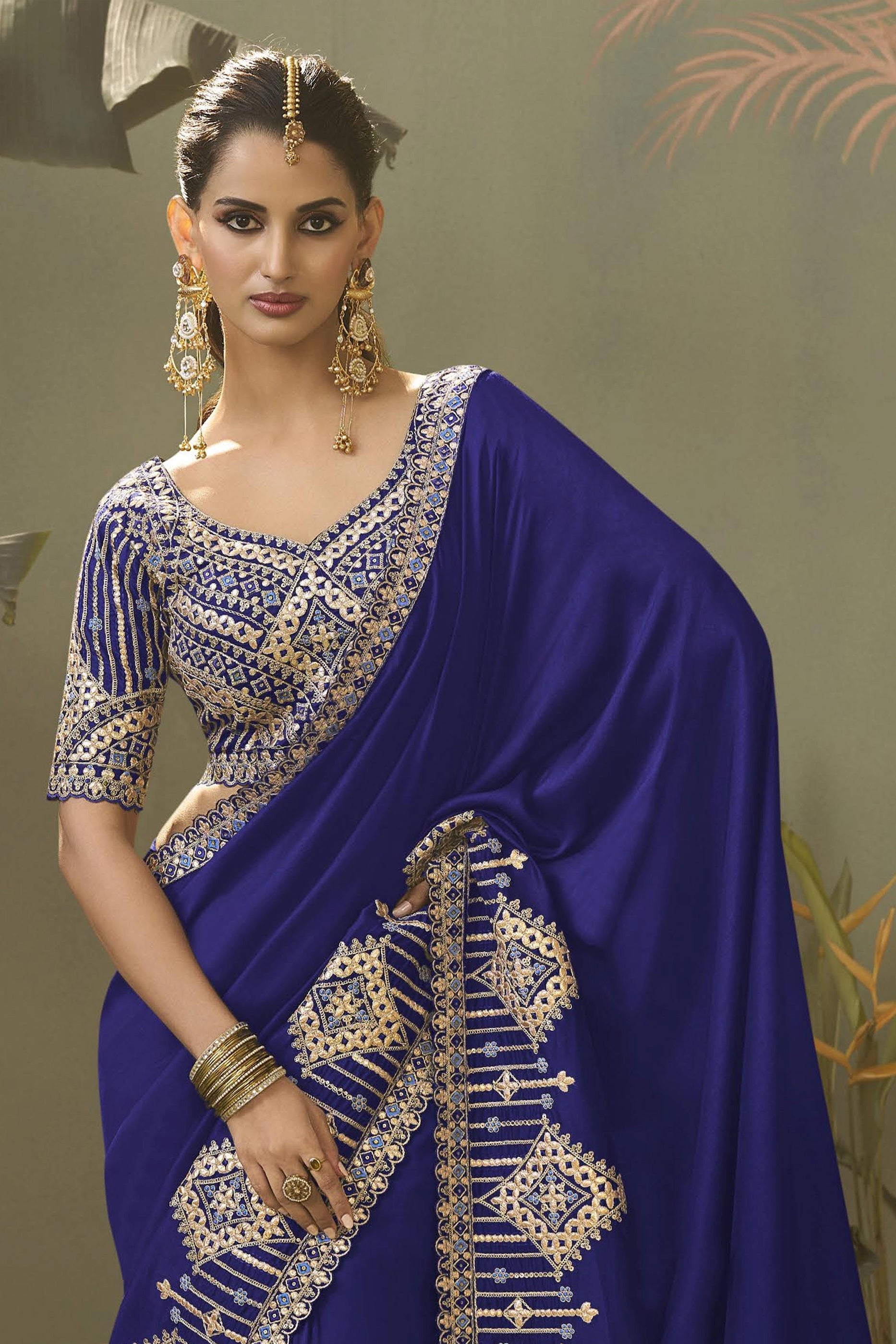 Royal Blue Gota Work Silk Saree-SAR11614_4_SareeButa.com